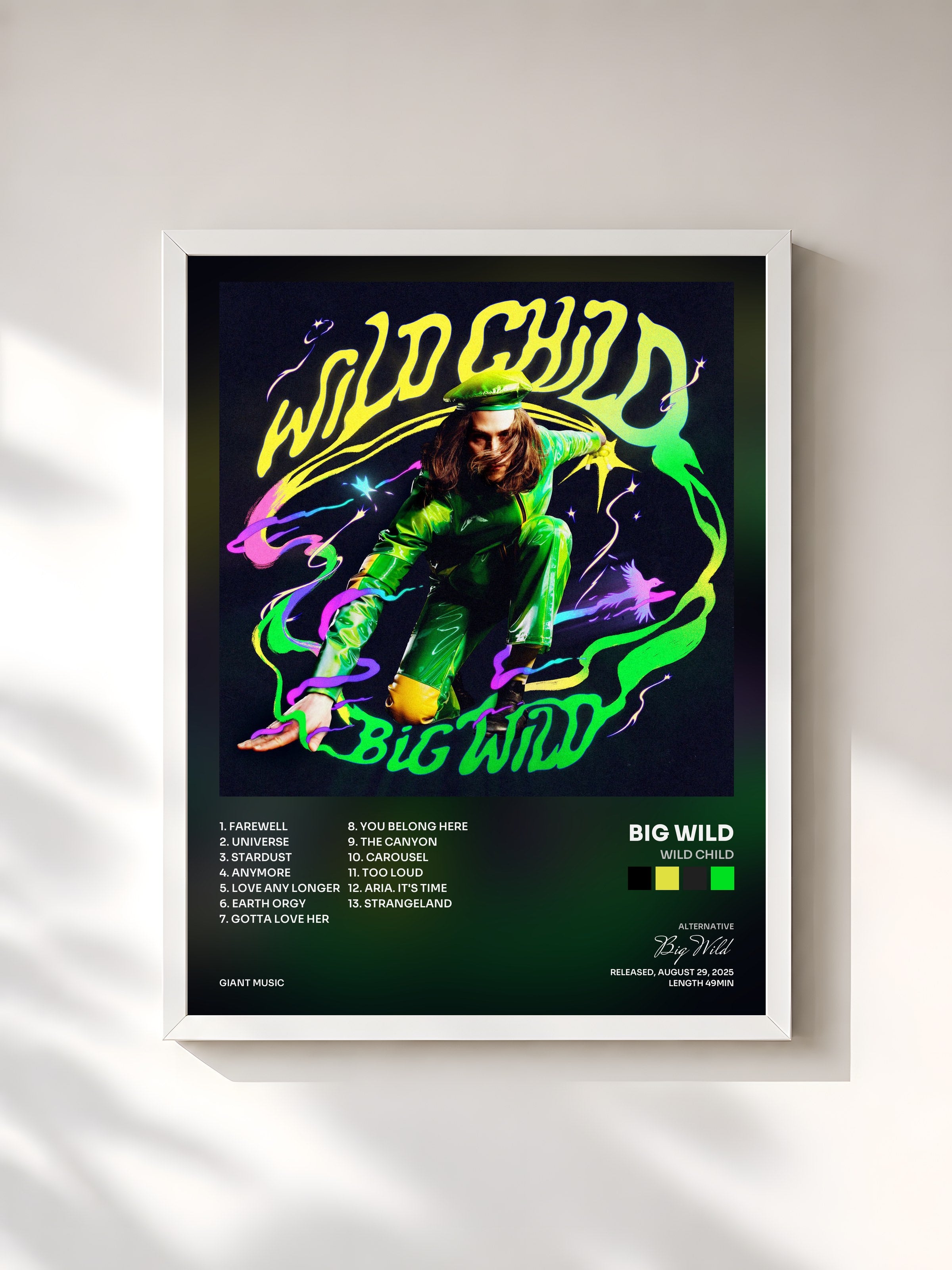 #blanc Tableau de l'album Wild Child de Big Wild, cadre blanc, imprimé et encadré en France