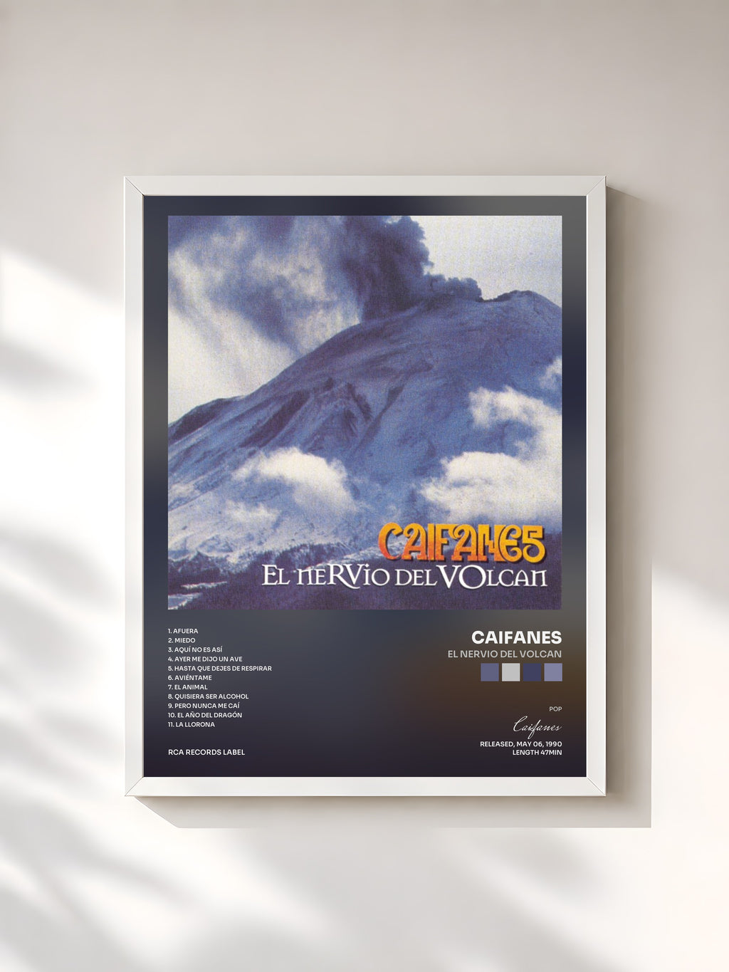 #blanc Tableau de l'album El Nervio Del Volcan de Caifanes, cadre blanc, imprimé et encadré en France