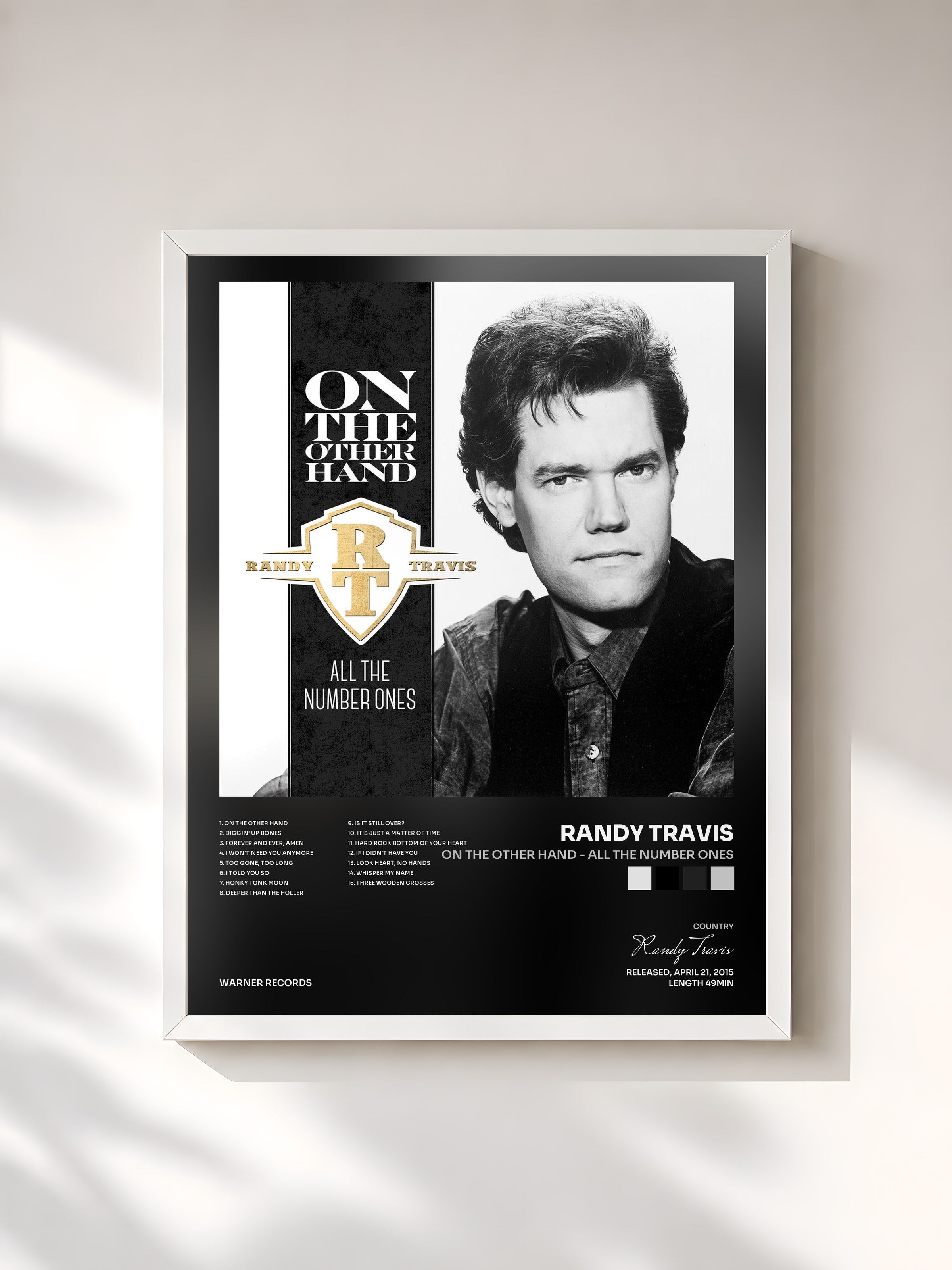 #blanc Tableau de l'album On the Other Hand - All the Number Ones de Randy Travis, cadre blanc, imprimé et encadré en France