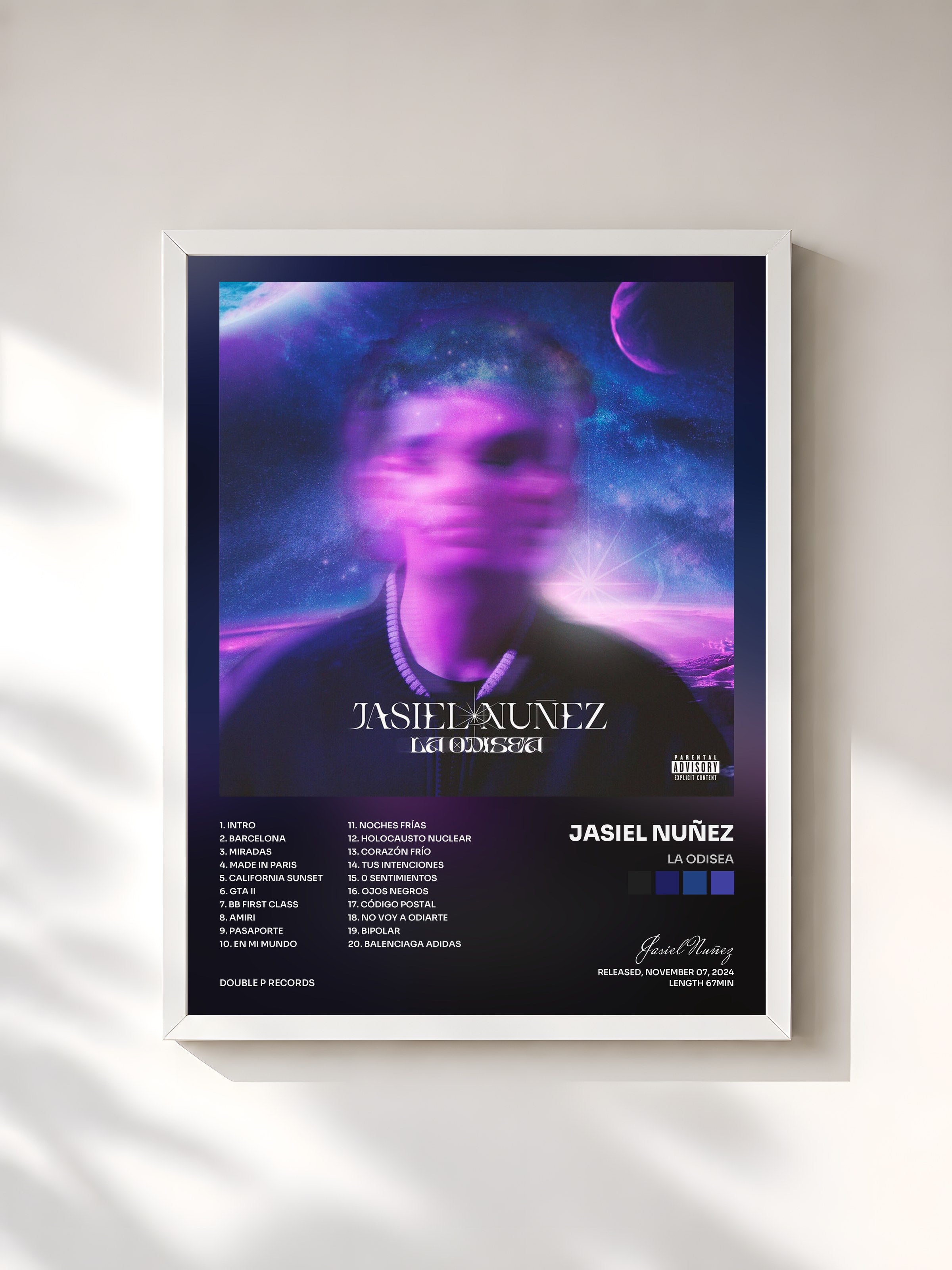#blanc Tableau de l'album LA ODISEA de Jasiel Nuñez, cadre blanc, imprimé et encadré en France