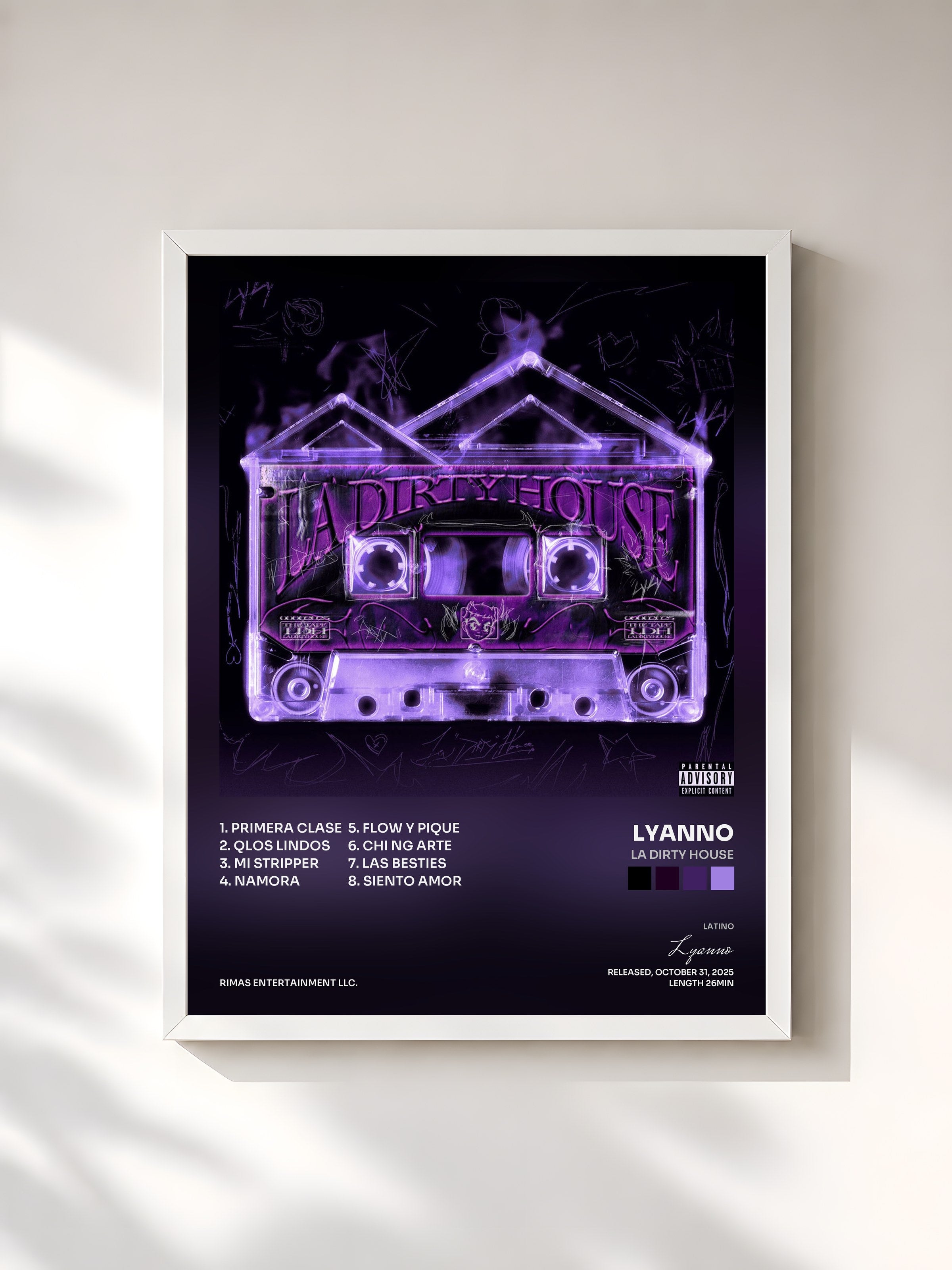 #blanc Tableau de l'album LA DIRTY HOUSE de Lyanno, cadre blanc, imprimé et encadré en France