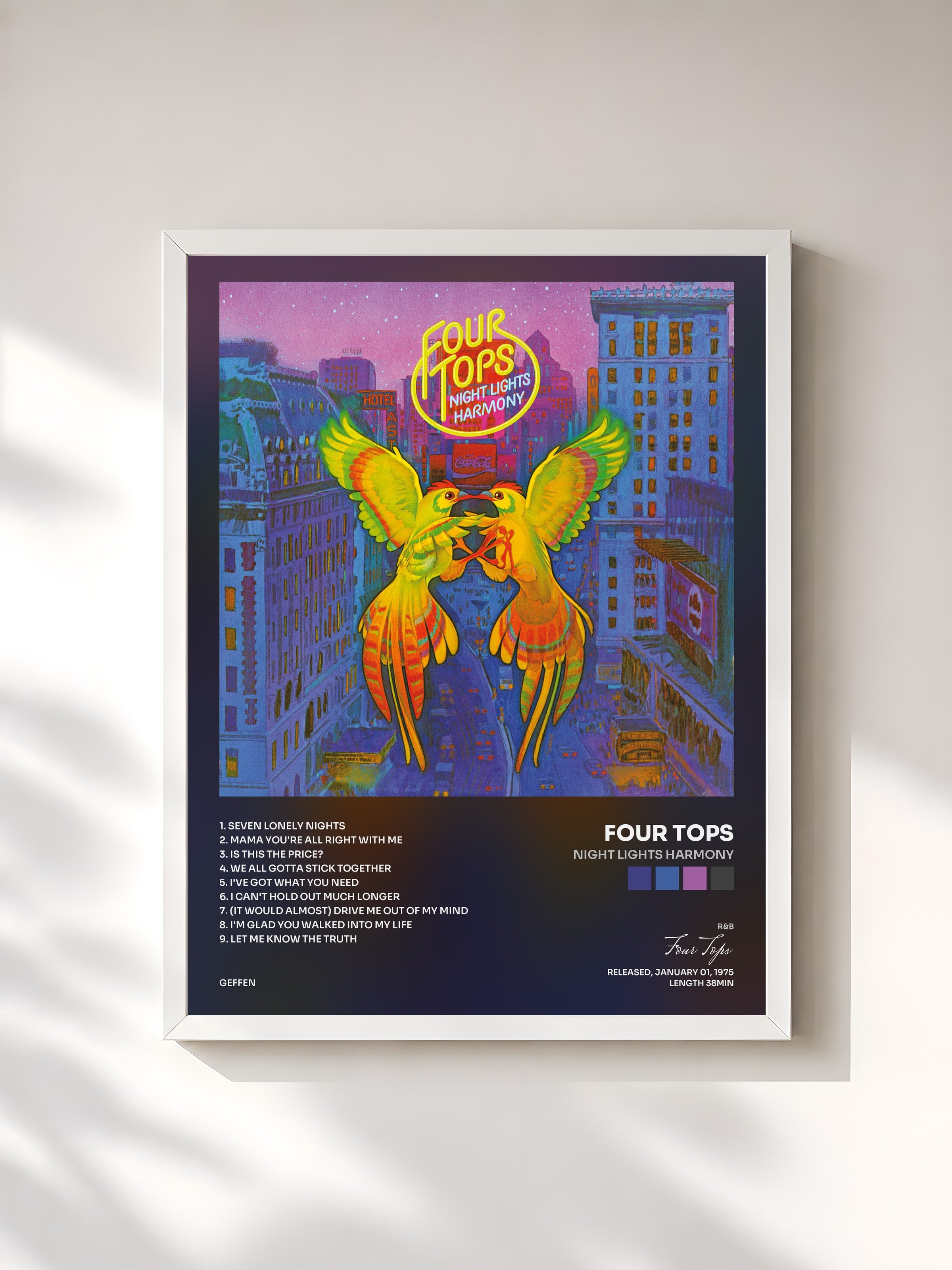#blanc Tableau de l'album Night Lights Harmony de Four Tops, cadre blanc, imprimé et encadré en France