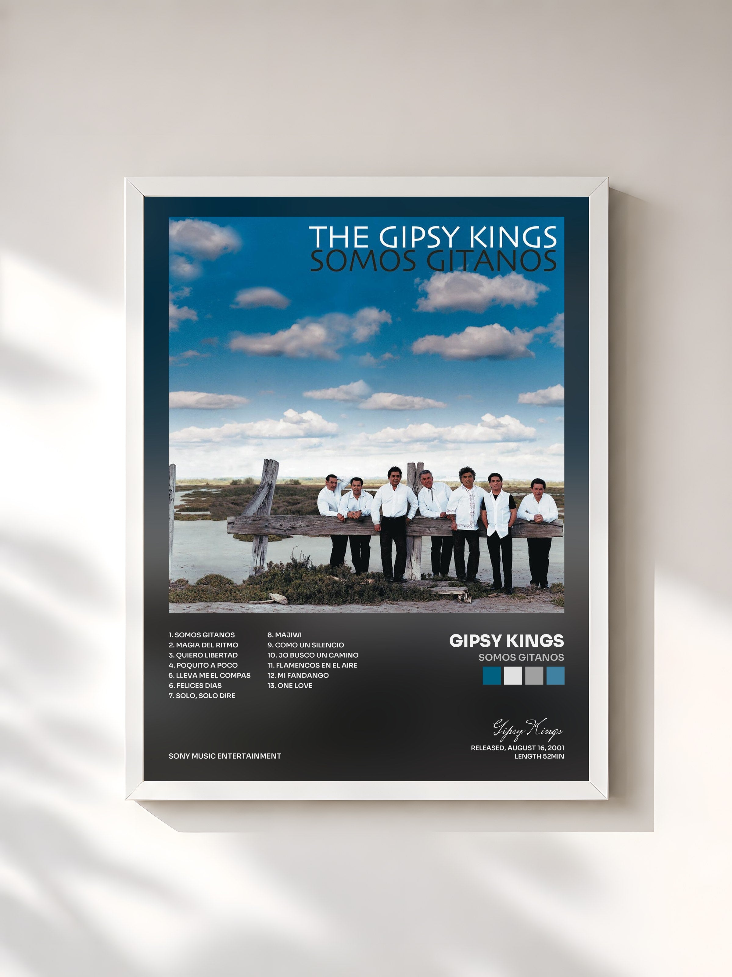 #blanc Tableau de l'album Somos Gitanos de Gipsy Kings, cadre blanc, imprimé et encadré en France