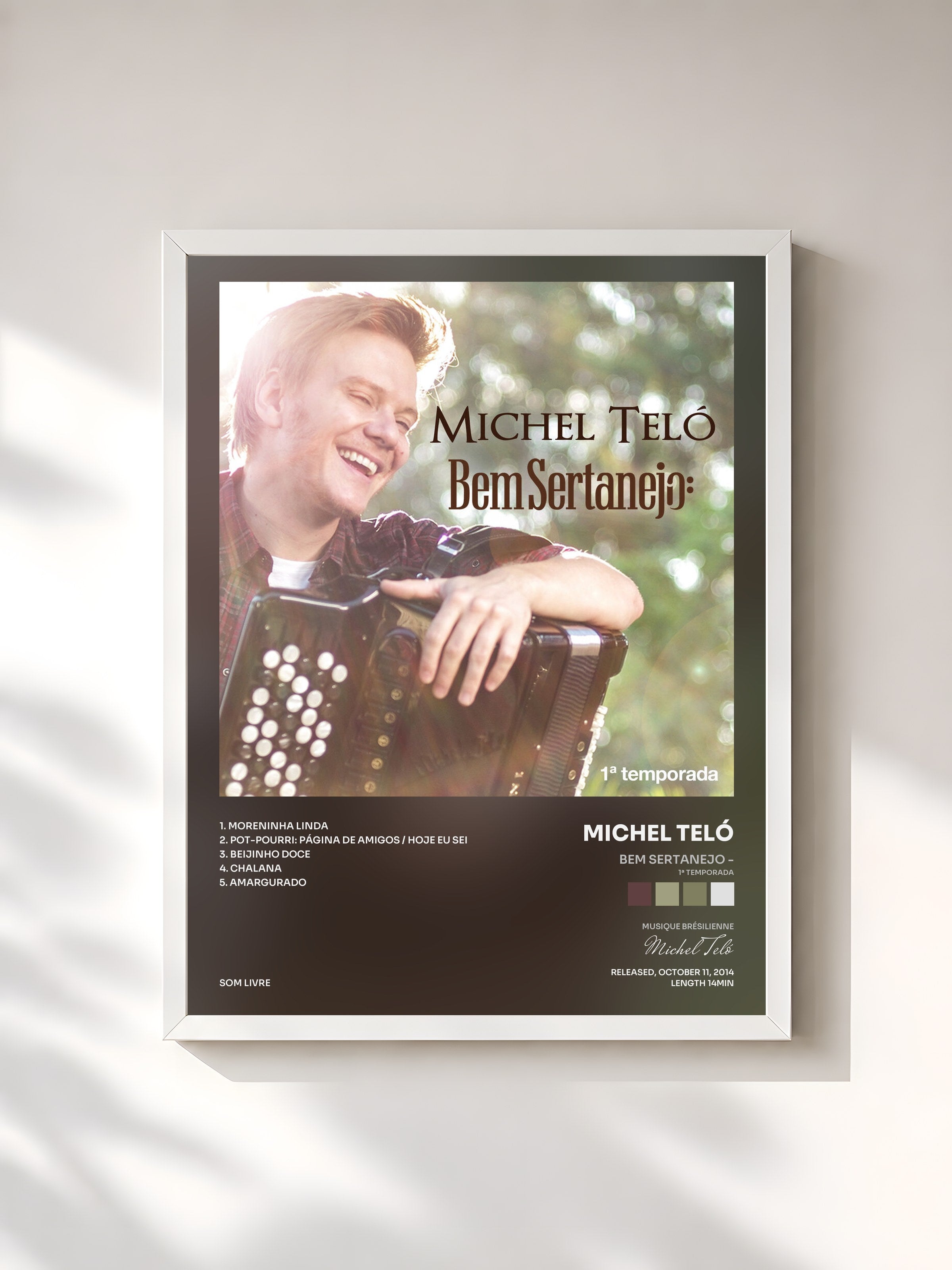#blanc Tableau de l'album Bem Sertanejo - (1ª Temporada) - EP de Michel Teló, cadre blanc, imprimé et encadré en France