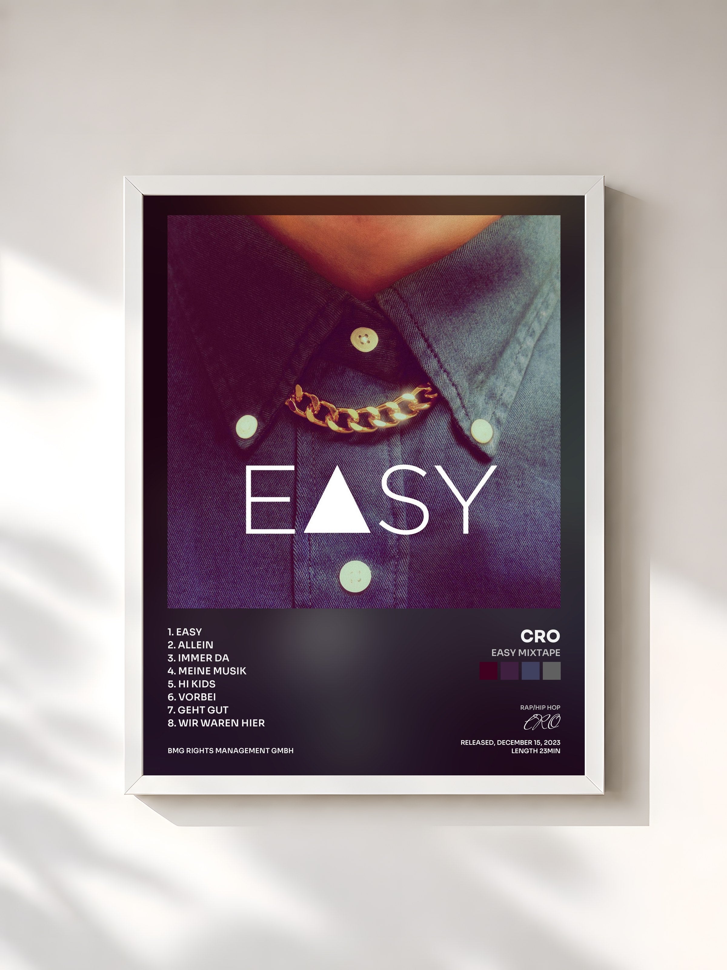 #blanc Tableau de l'album Easy Mixtape de CRO, cadre blanc, imprimé et encadré en France