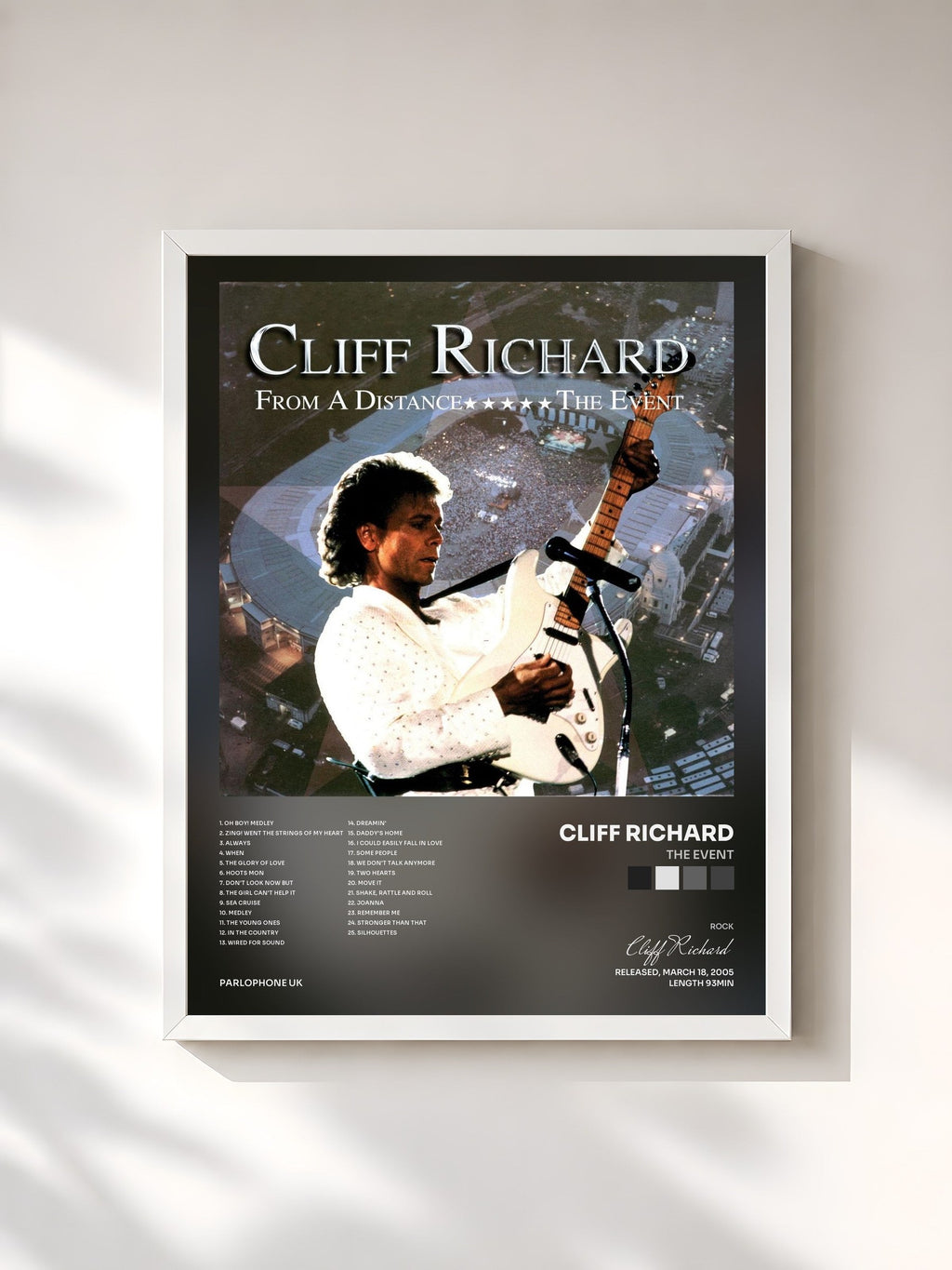 #blanc The Event de Cliff Richard en lámina enmarcada, marco blanco, impresa y enmarcada en Francia