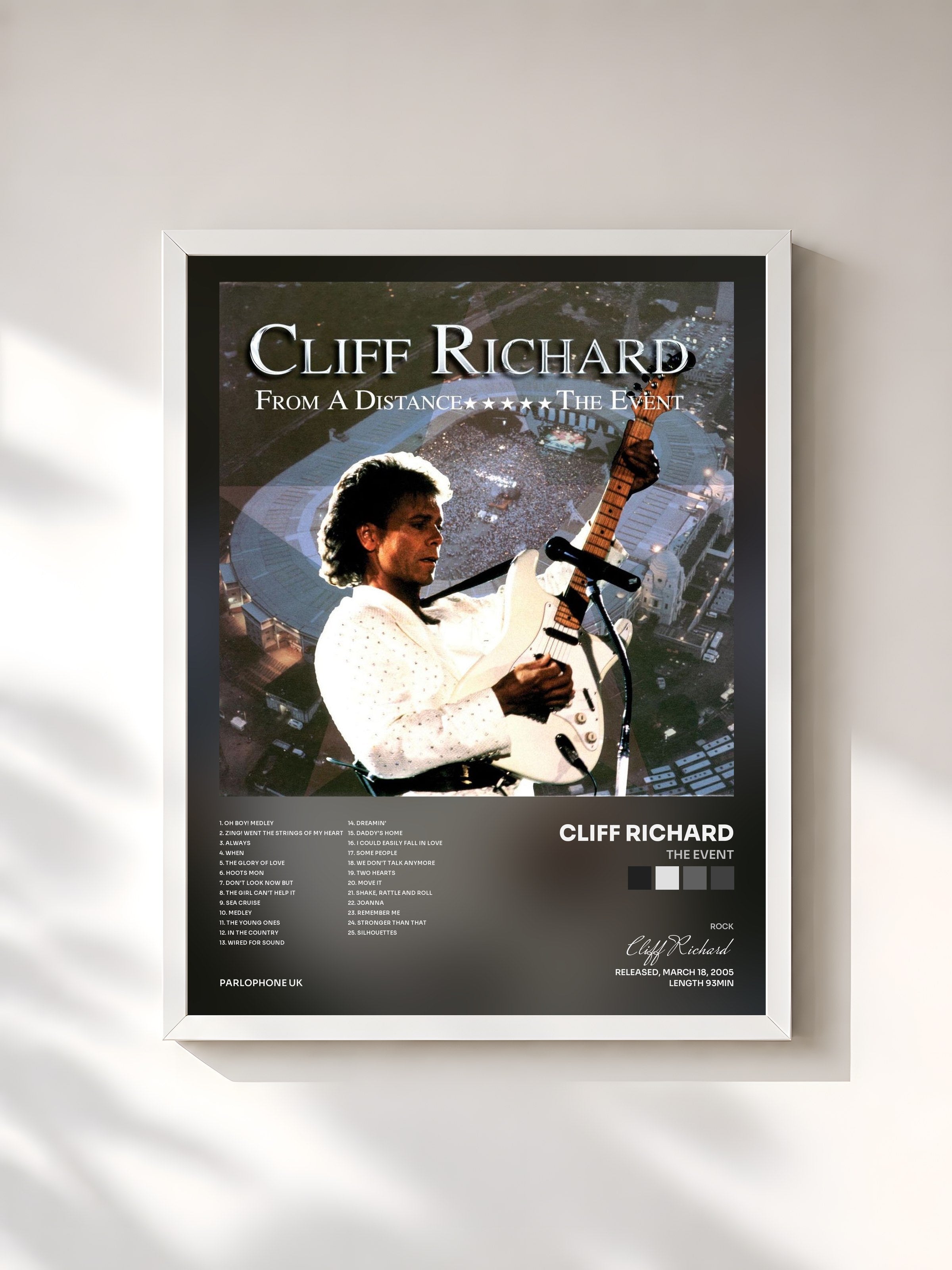 #blanc Tableau de l'album The Event de Cliff Richard, cadre blanc, imprimé et encadré en France