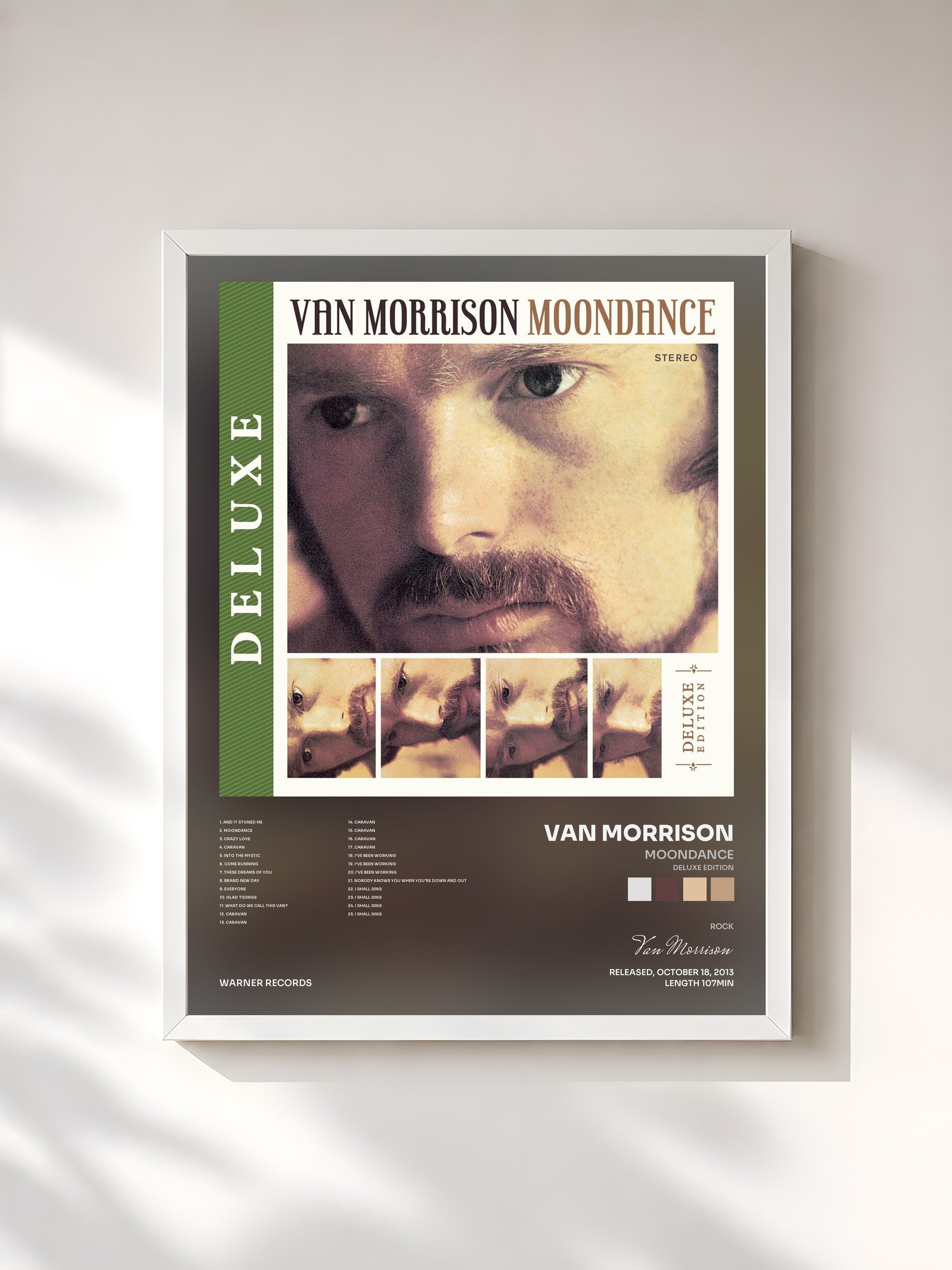#blanc Tableau de l'album Moondance (Deluxe Edition) de Van Morrison, cadre blanc, imprimé et encadré en France