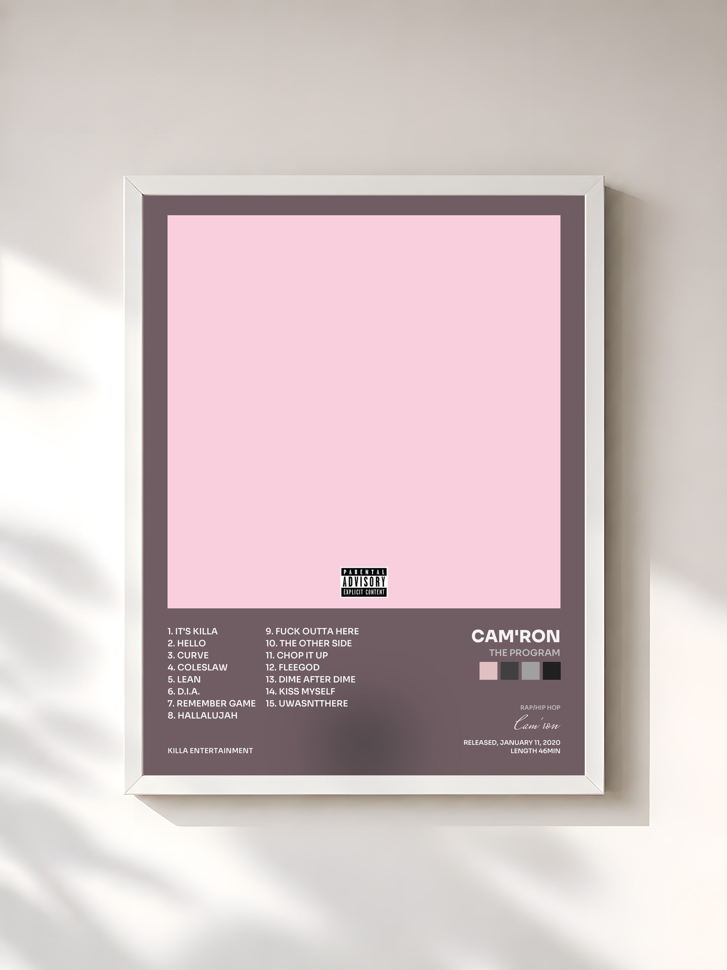 #blanc Tableau de l'album The Program de Cam'ron, cadre blanc, imprimé et encadré en France