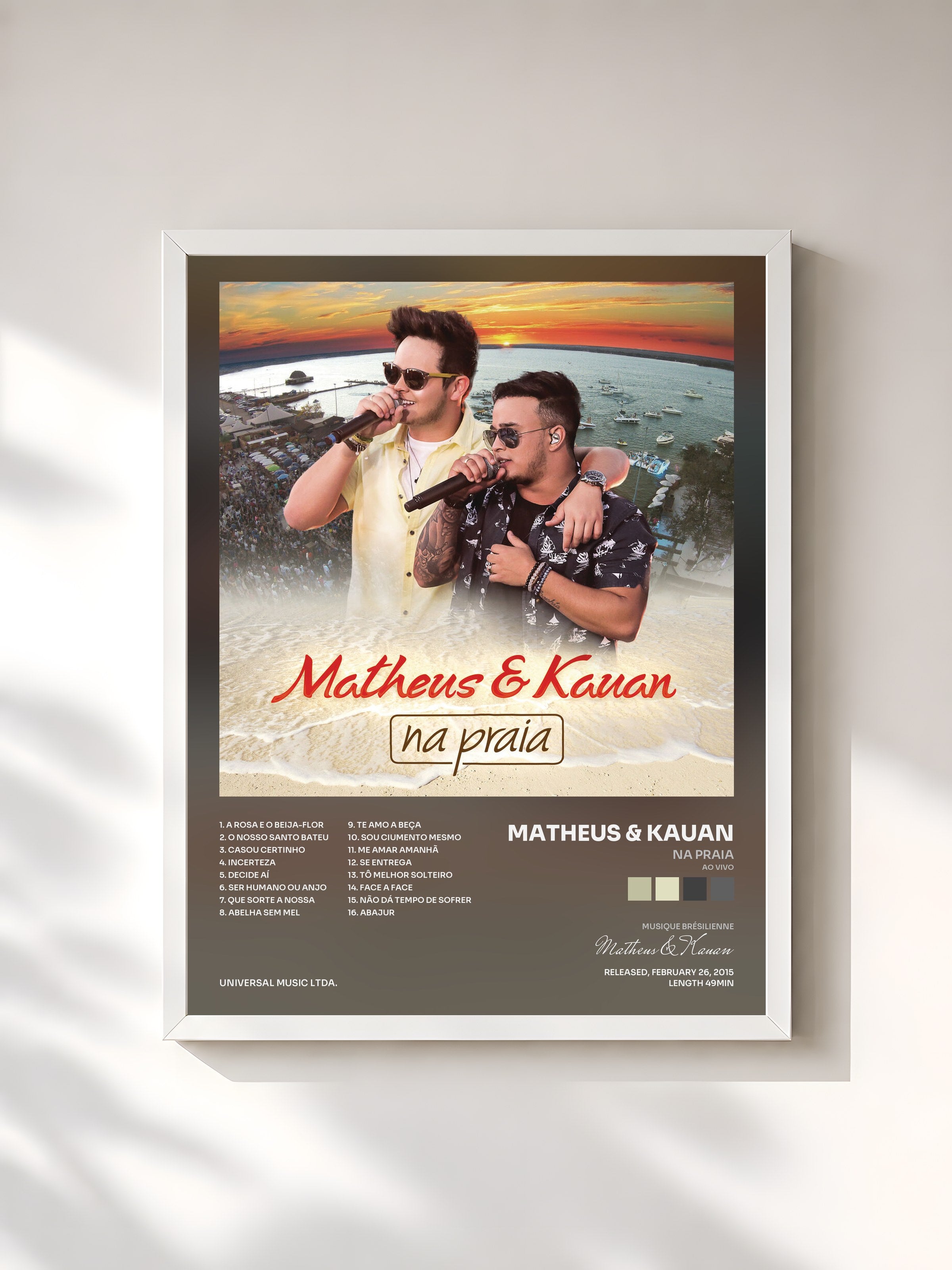 #blanc Tableau de l'album Na Praia (Ao Vivo) de Matheus & Kauan, cadre blanc, imprimé et encadré en France