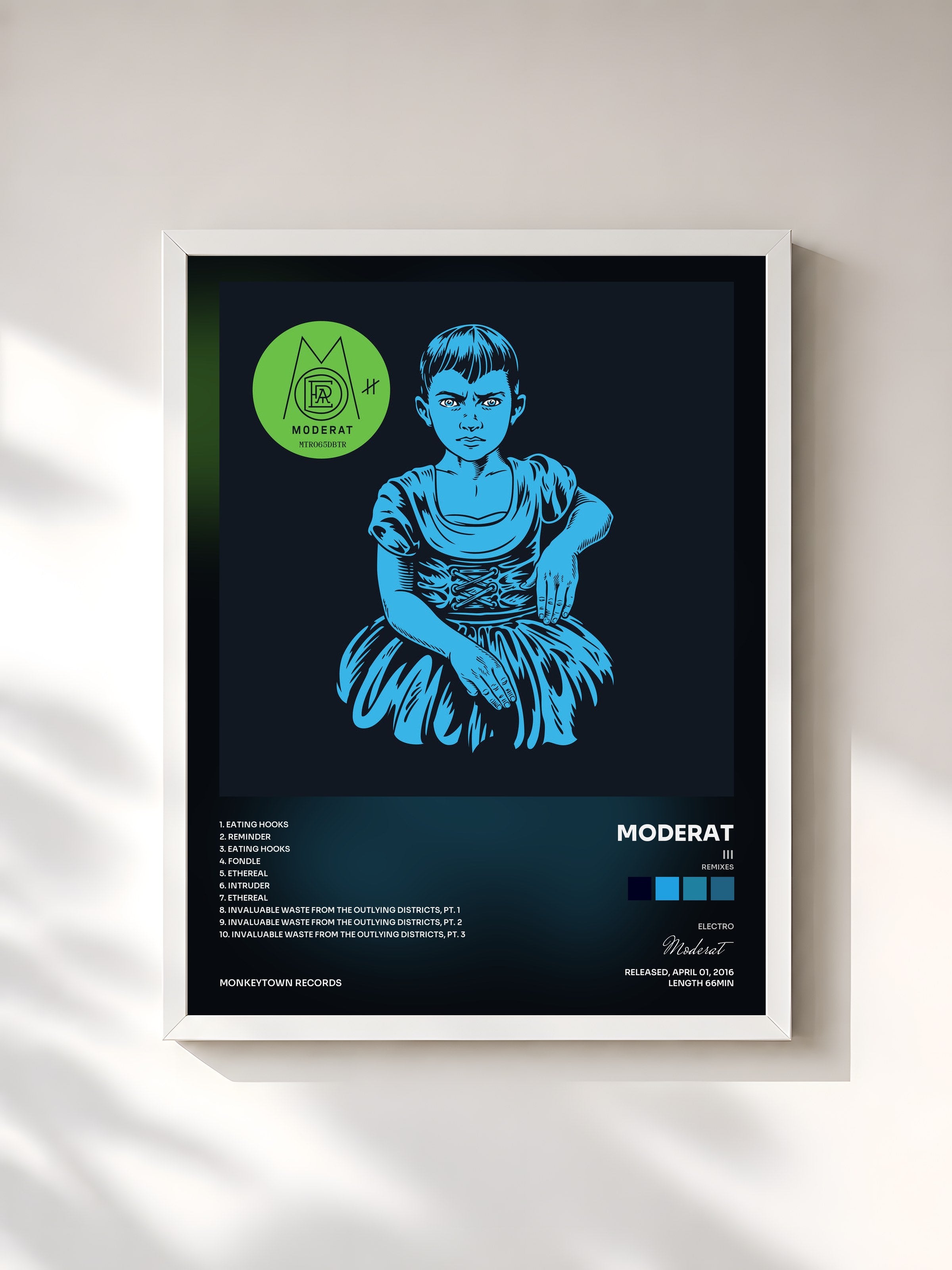 #blanc Tableau de l'album III (Remixes) de Moderat, cadre blanc, imprimé et encadré en France