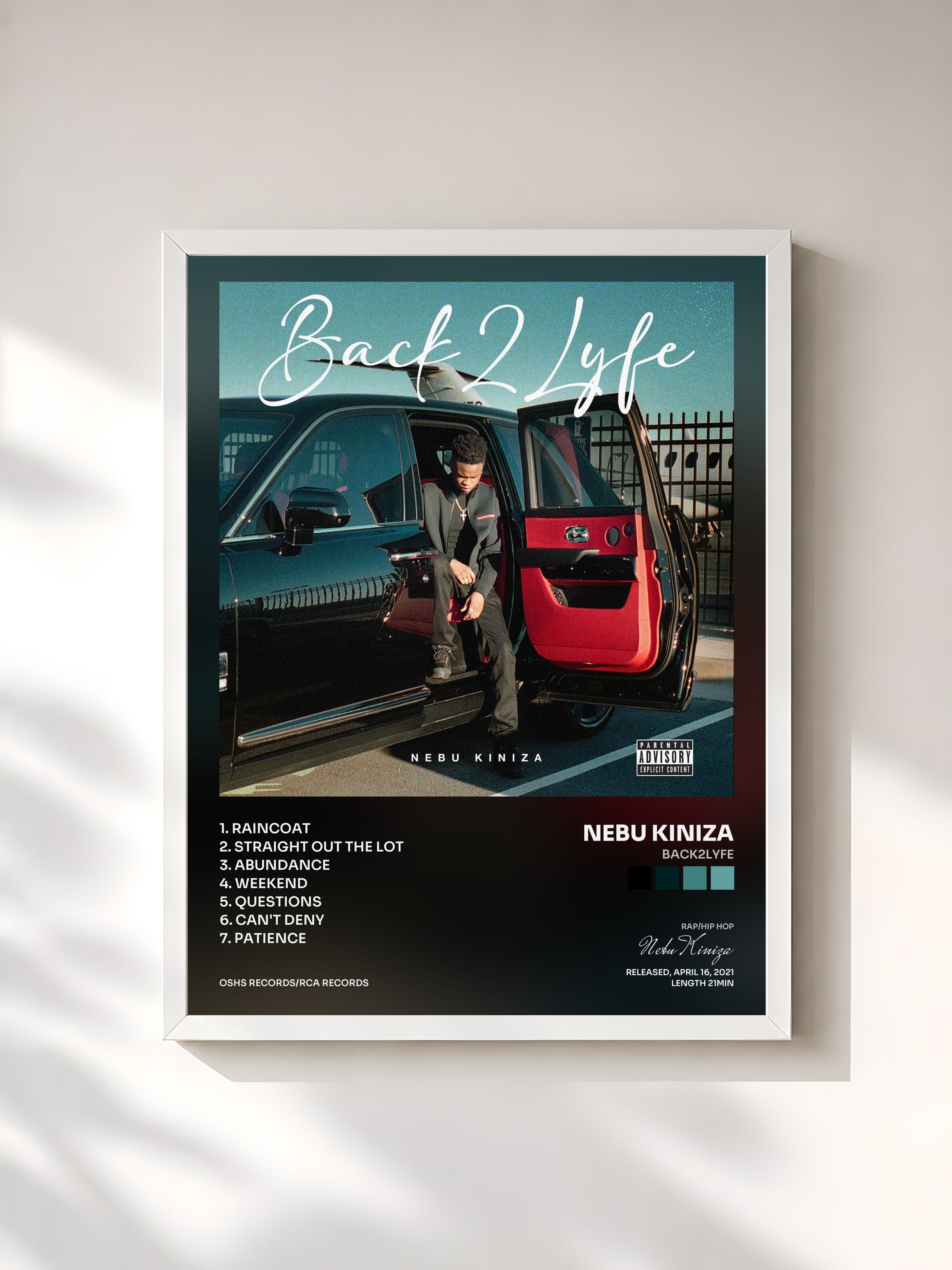 #blanc Tableau de l'album Back2Lyfe de Nebu Kiniza, cadre blanc, imprimé et encadré en France