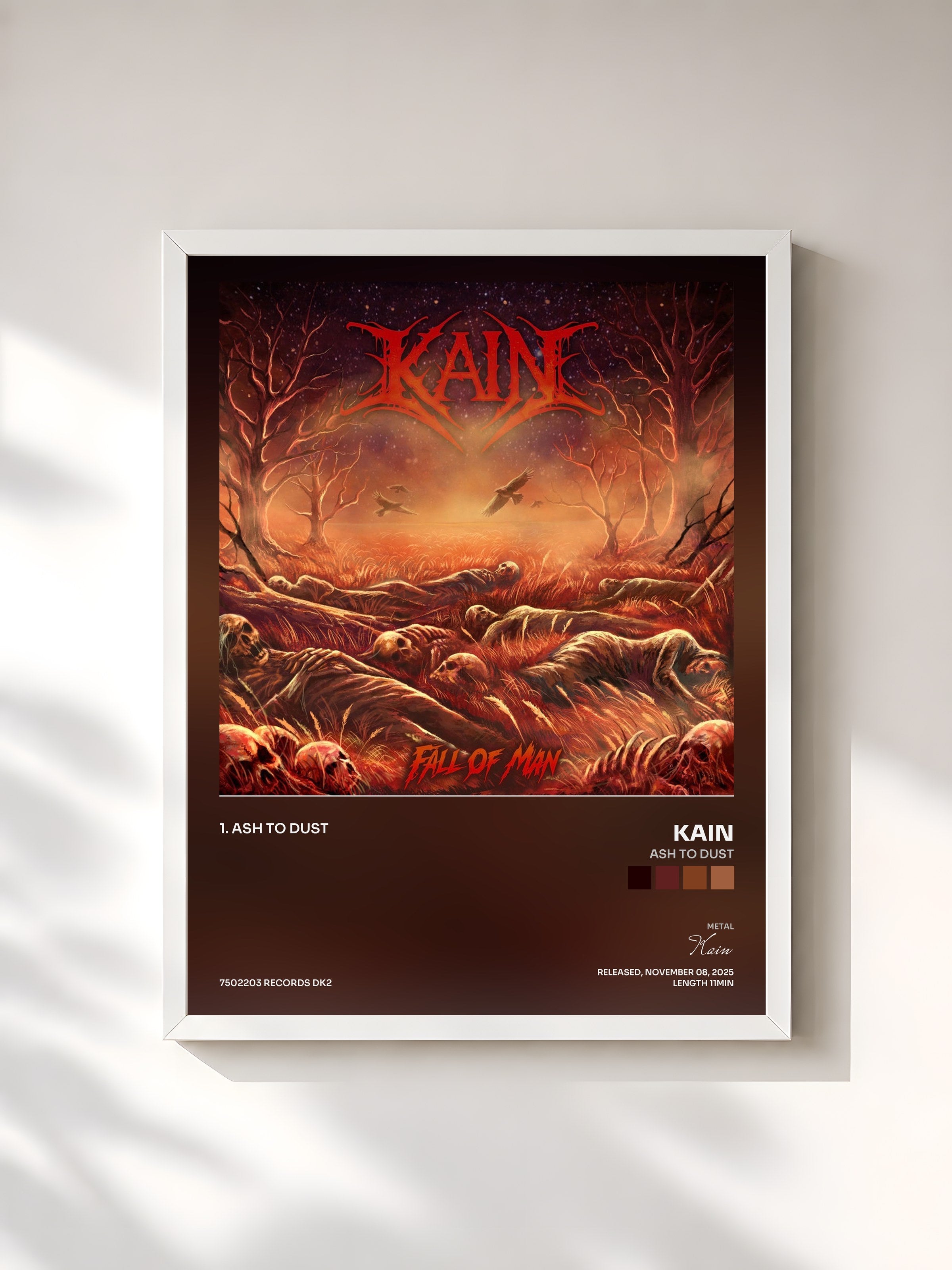 #blanc Tableau de l'album Ash To Dust de Kain, cadre blanc, imprimé et encadré en France