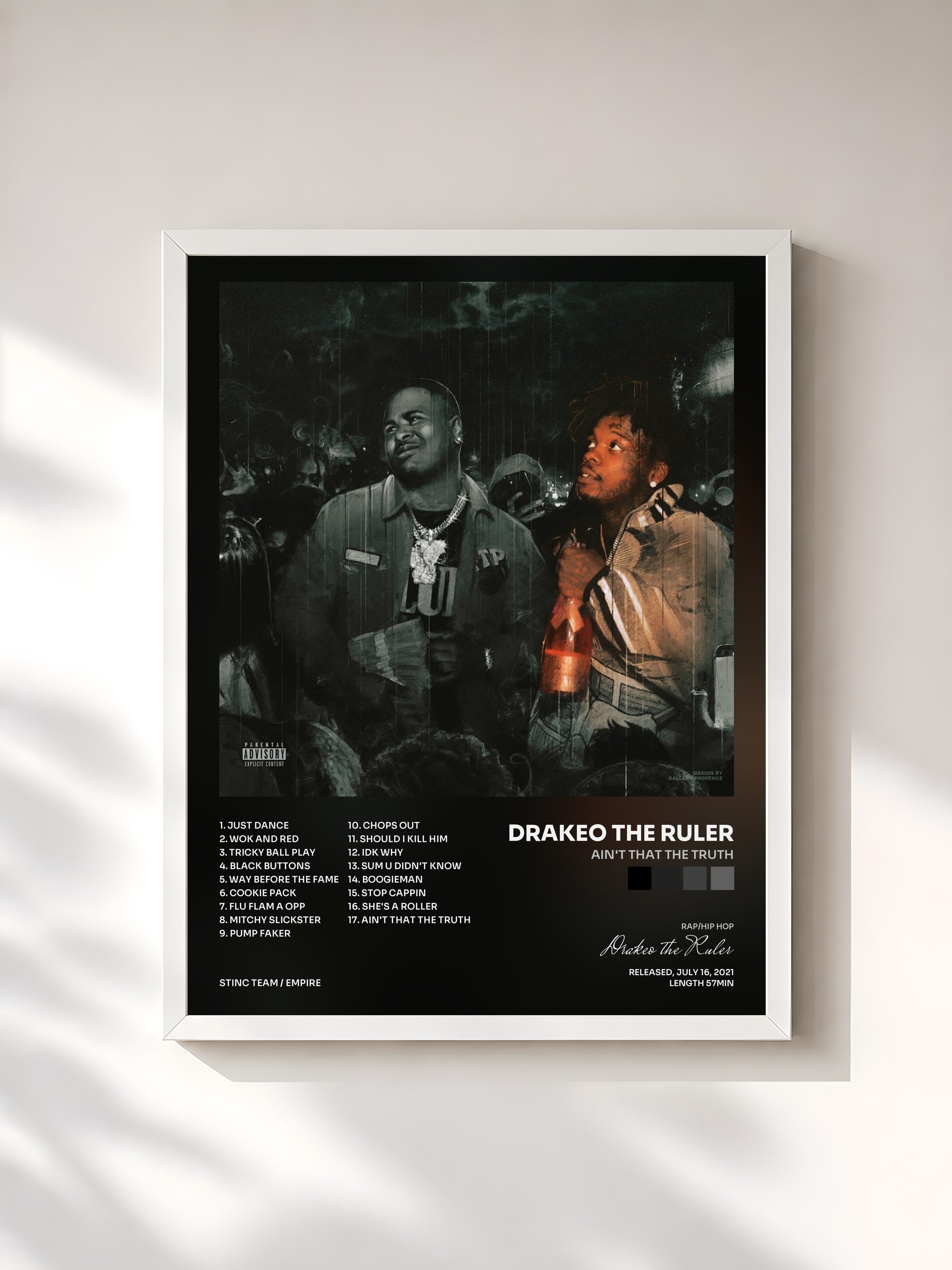 #blanc Tableau de l'album Ain't That The Truth de Drakeo the Ruler, cadre blanc, imprimé et encadré en France