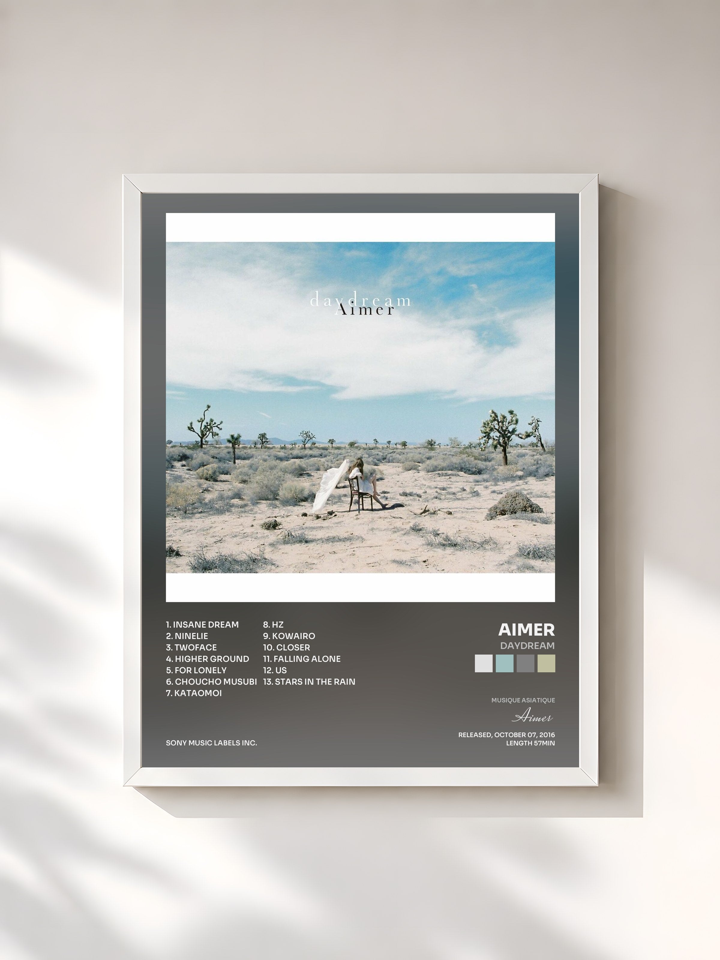 #blanc Tableau de l'album daydream de Aimer, cadre blanc, imprimé et encadré en France