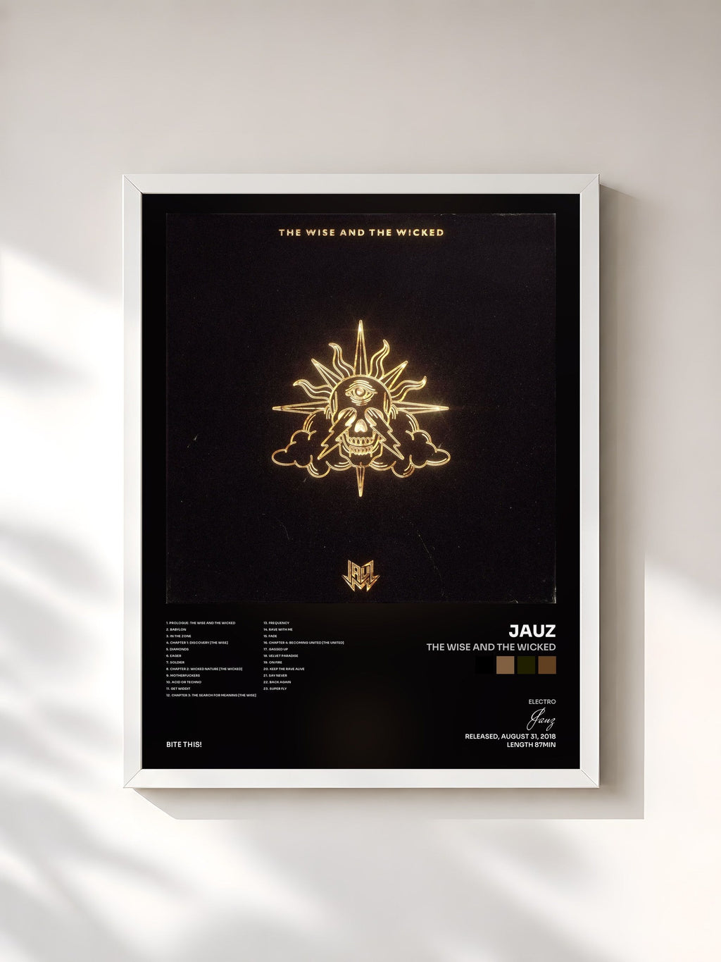#blanc Tableau de l'album The Wise and the Wicked de Jauz, cadre blanc, imprimé et encadré en France