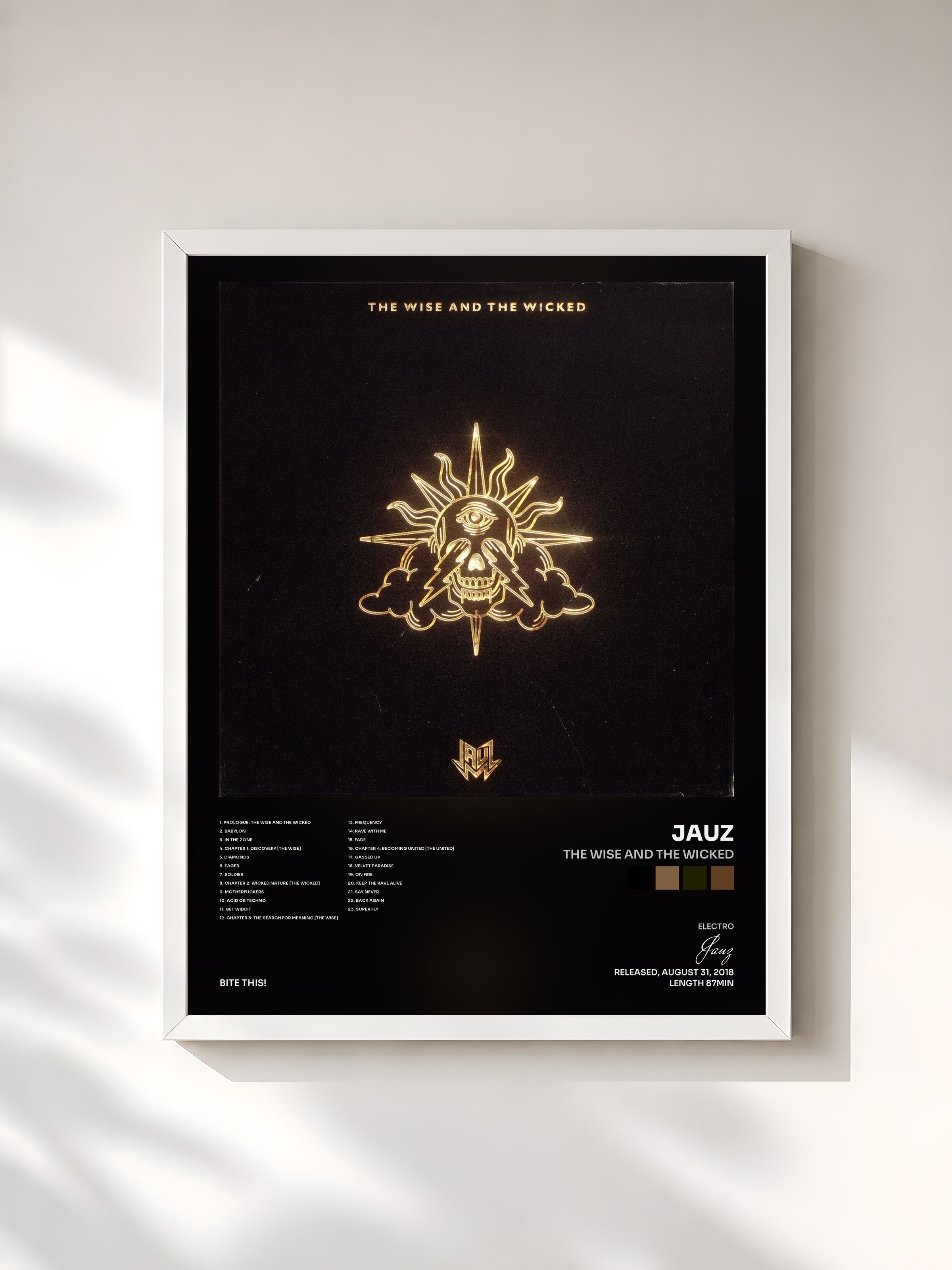 #blanc Tableau de l'album The Wise and the Wicked de Jauz, cadre blanc, imprimé et encadré en France
