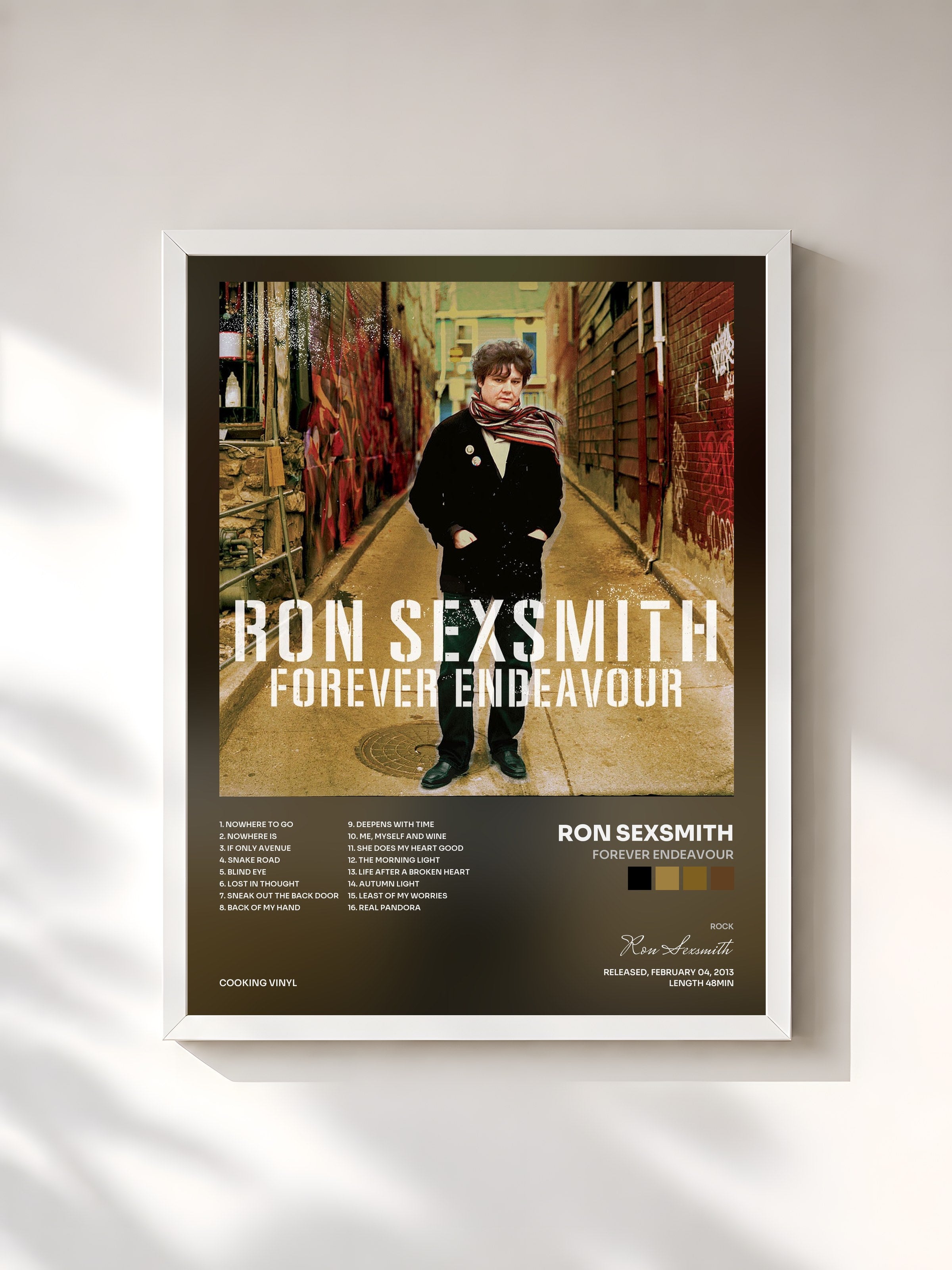 #blanc Tableau de l'album Forever Endeavour de Ron Sexsmith, cadre blanc, imprimé et encadré en France
