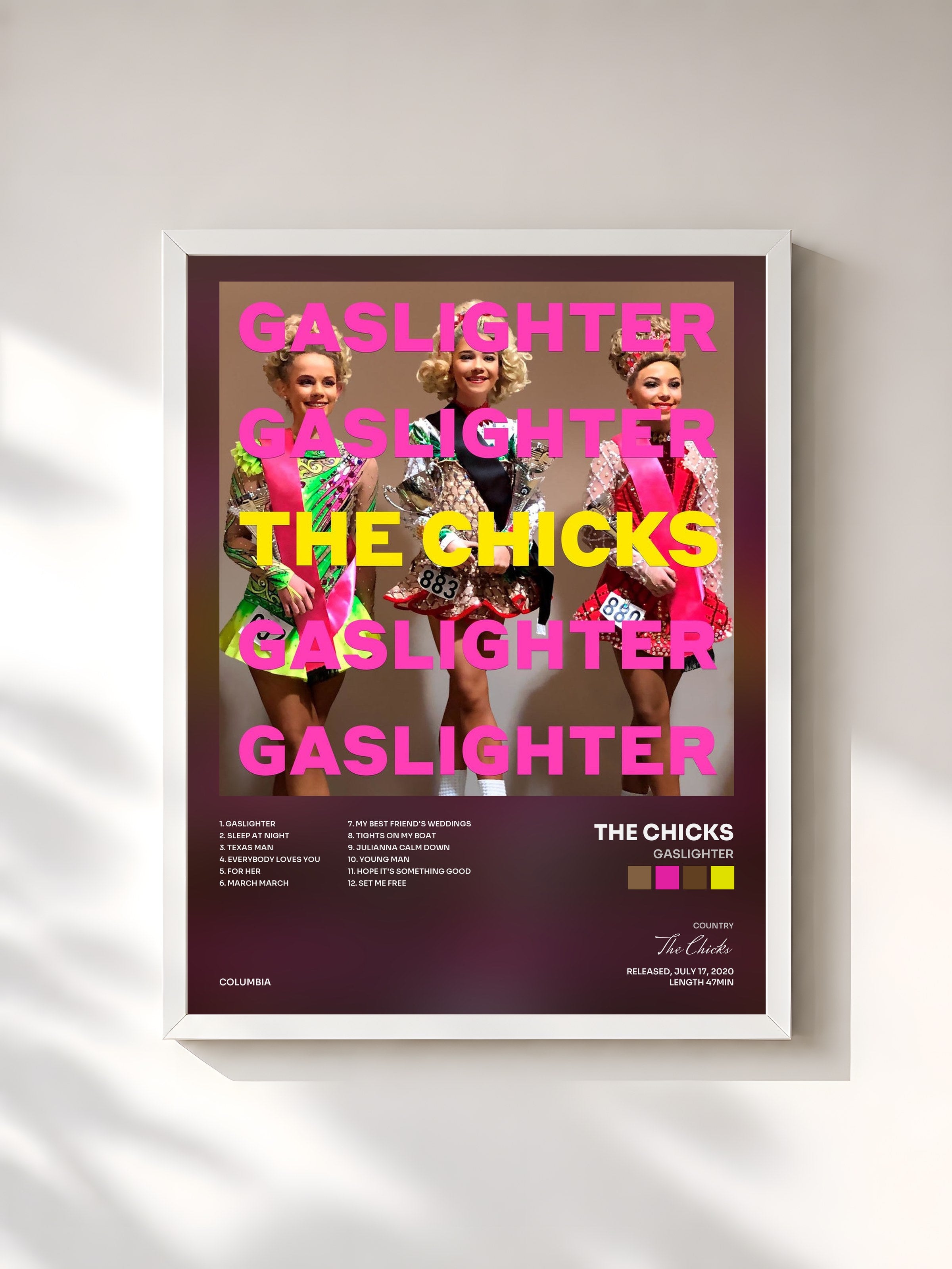 #blanc Tableau de l'album Gaslighter de The Chicks, cadre blanc, imprimé et encadré en France