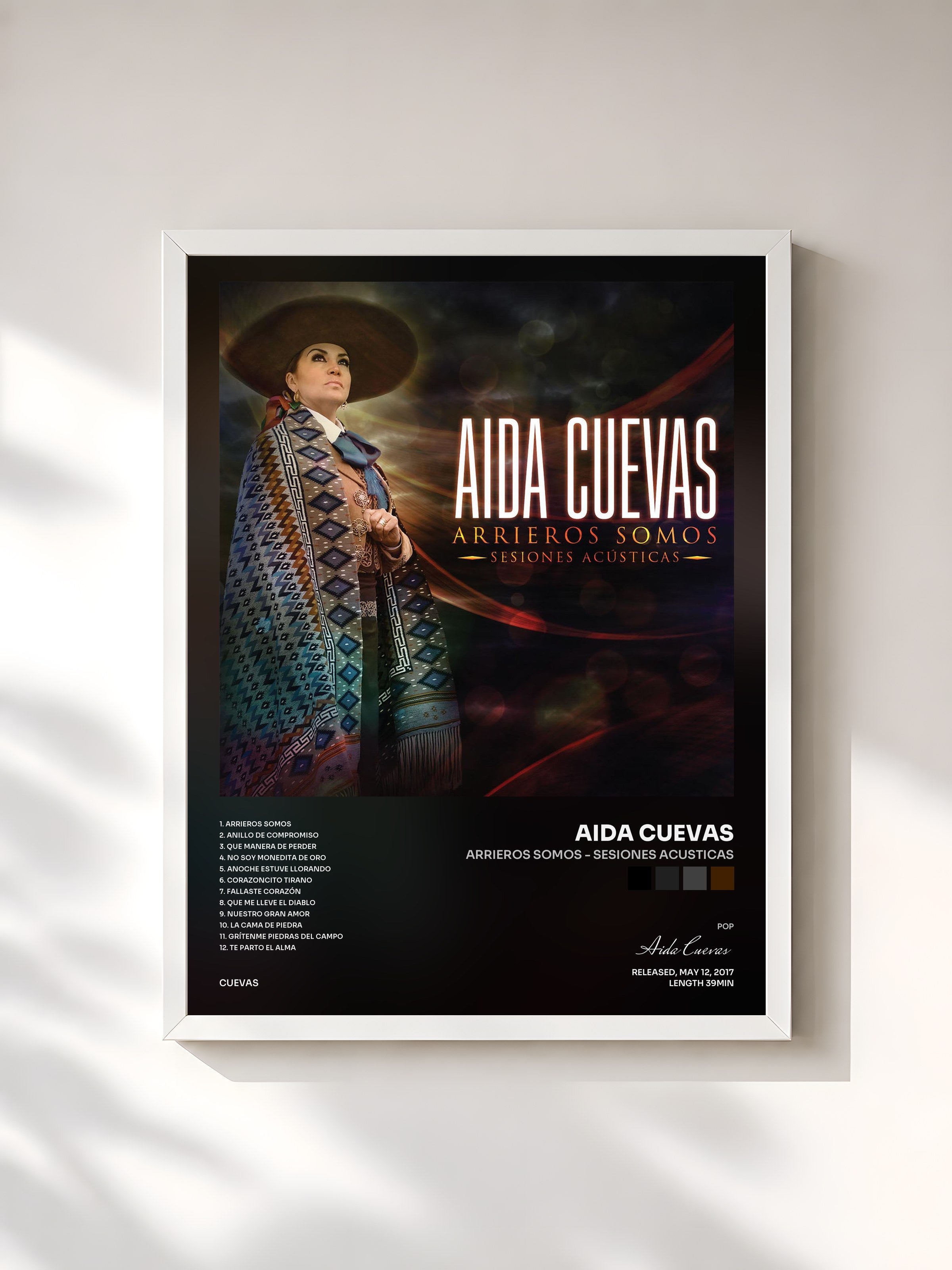 #blanc Tableau de l'album Arrieros Somos - Sesiones Acusticas de Aida Cuevas, cadre blanc, imprimé et encadré en France