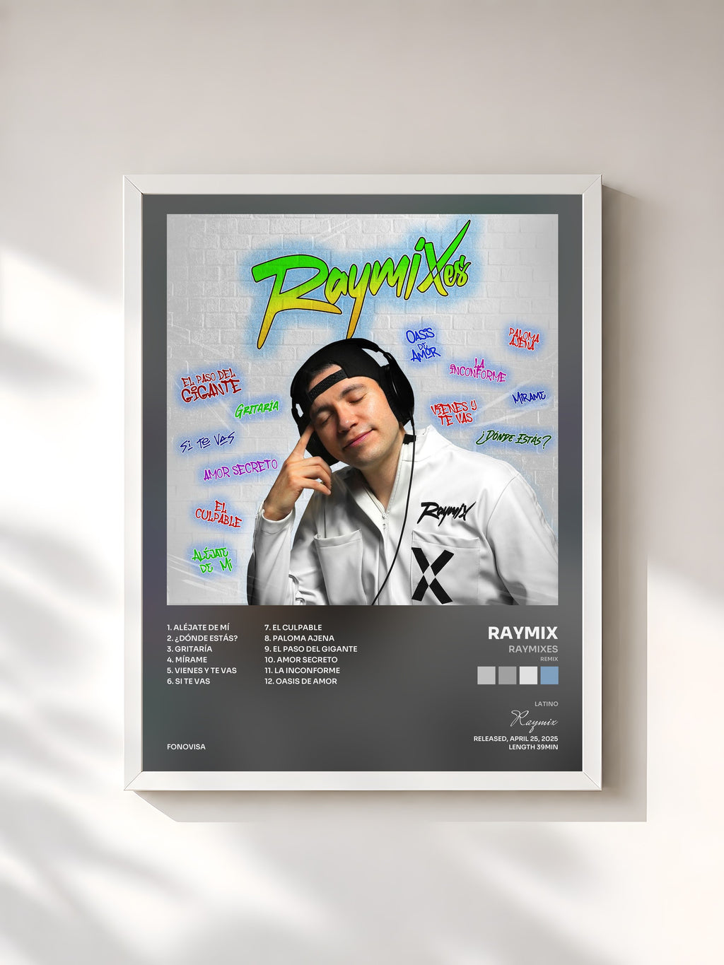 #blanc Tableau de l'album RAYMIXes (Remix) de Raymix, cadre blanc, imprimé et encadré en France