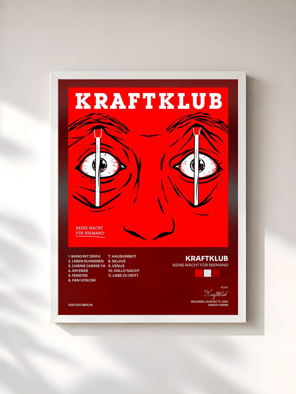 #blanc Keine Nacht für Niemand von Kraftklub als gerahmter Kunstdruck, weißer Rahmen, gedruckt und gerahmt in Frankreich