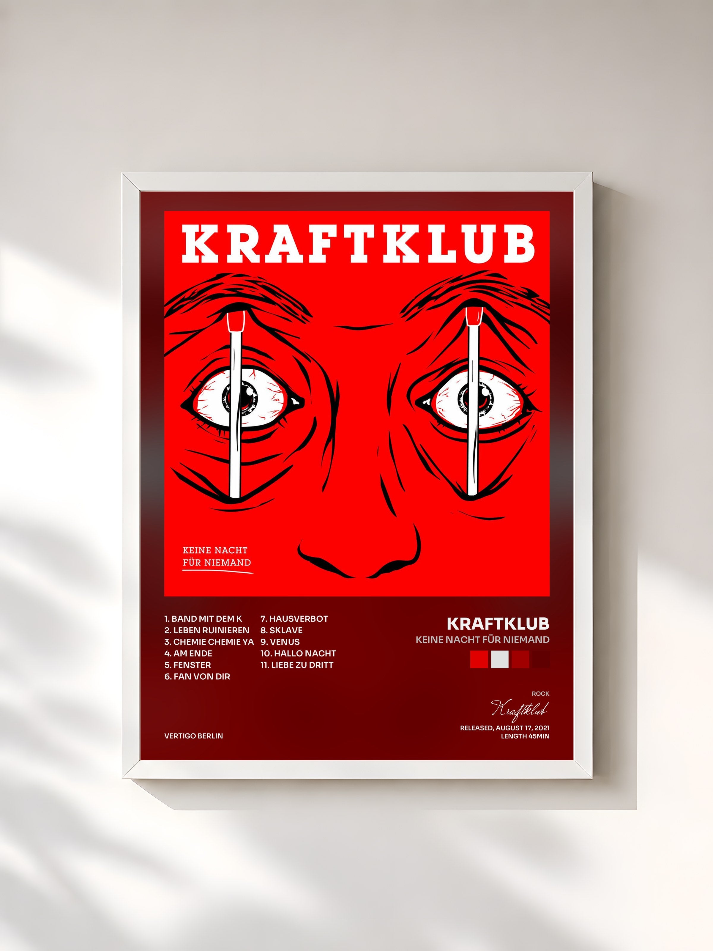 #blanc Tableau de l'album Keine Nacht für Niemand de Kraftklub, cadre blanc, imprimé et encadré en France