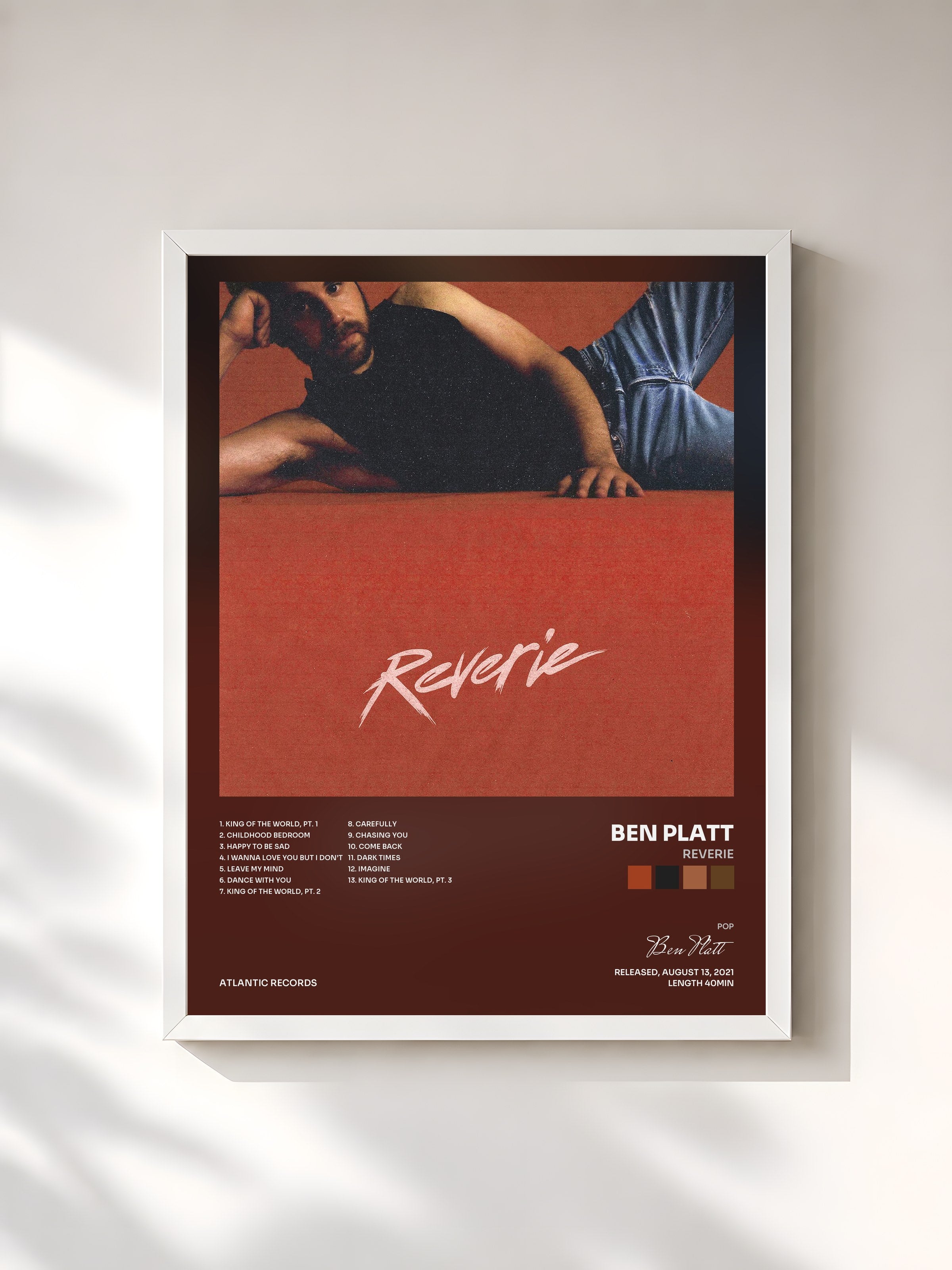 #blanc Tableau de l'album Reverie de Ben Platt, cadre blanc, imprimé et encadré en France