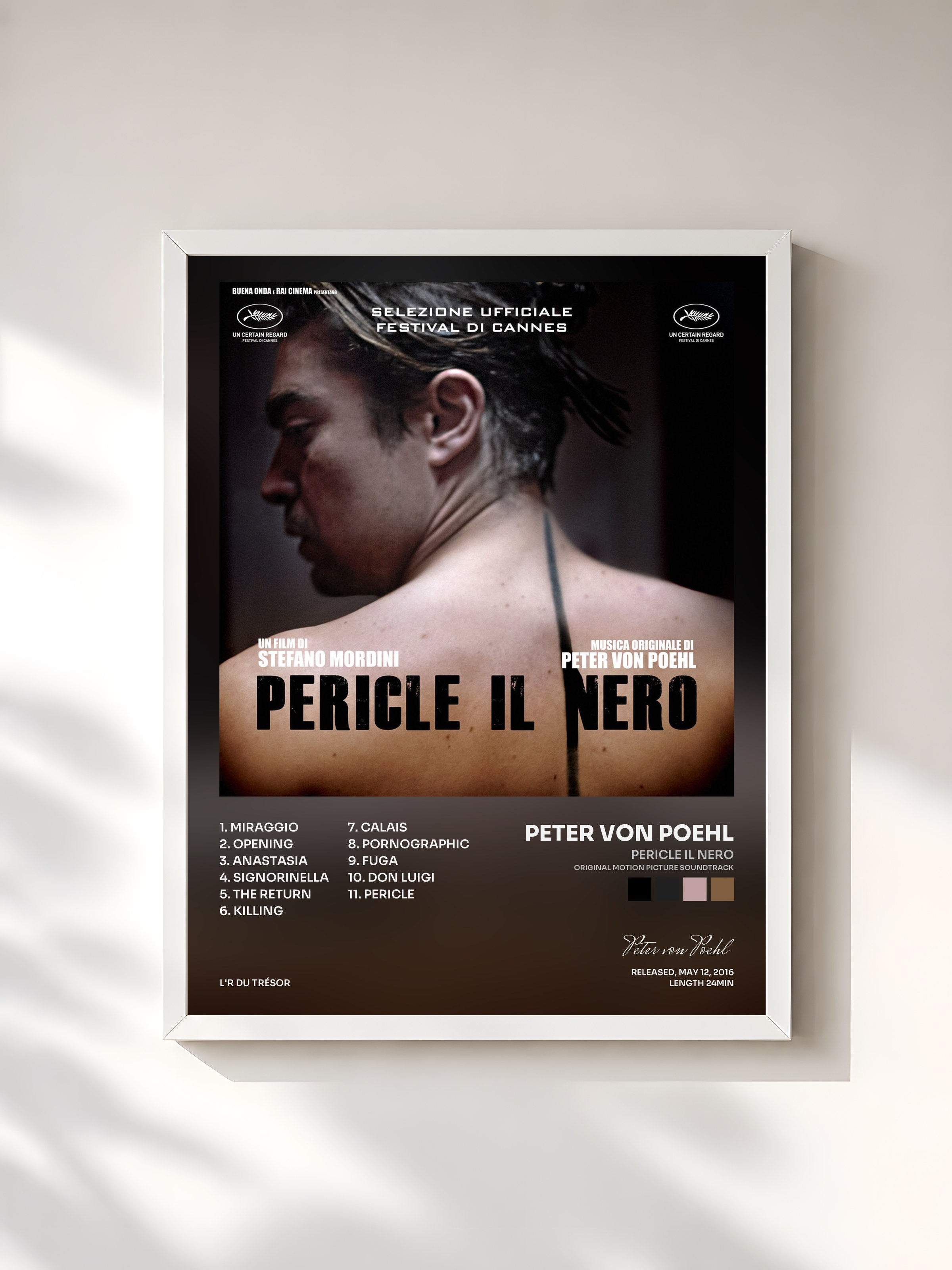 #blanc Tableau de l'album Pericle il nero (Original Motion Picture Soundtrack) de Peter von Poehl, cadre blanc, imprimé et encadré en France