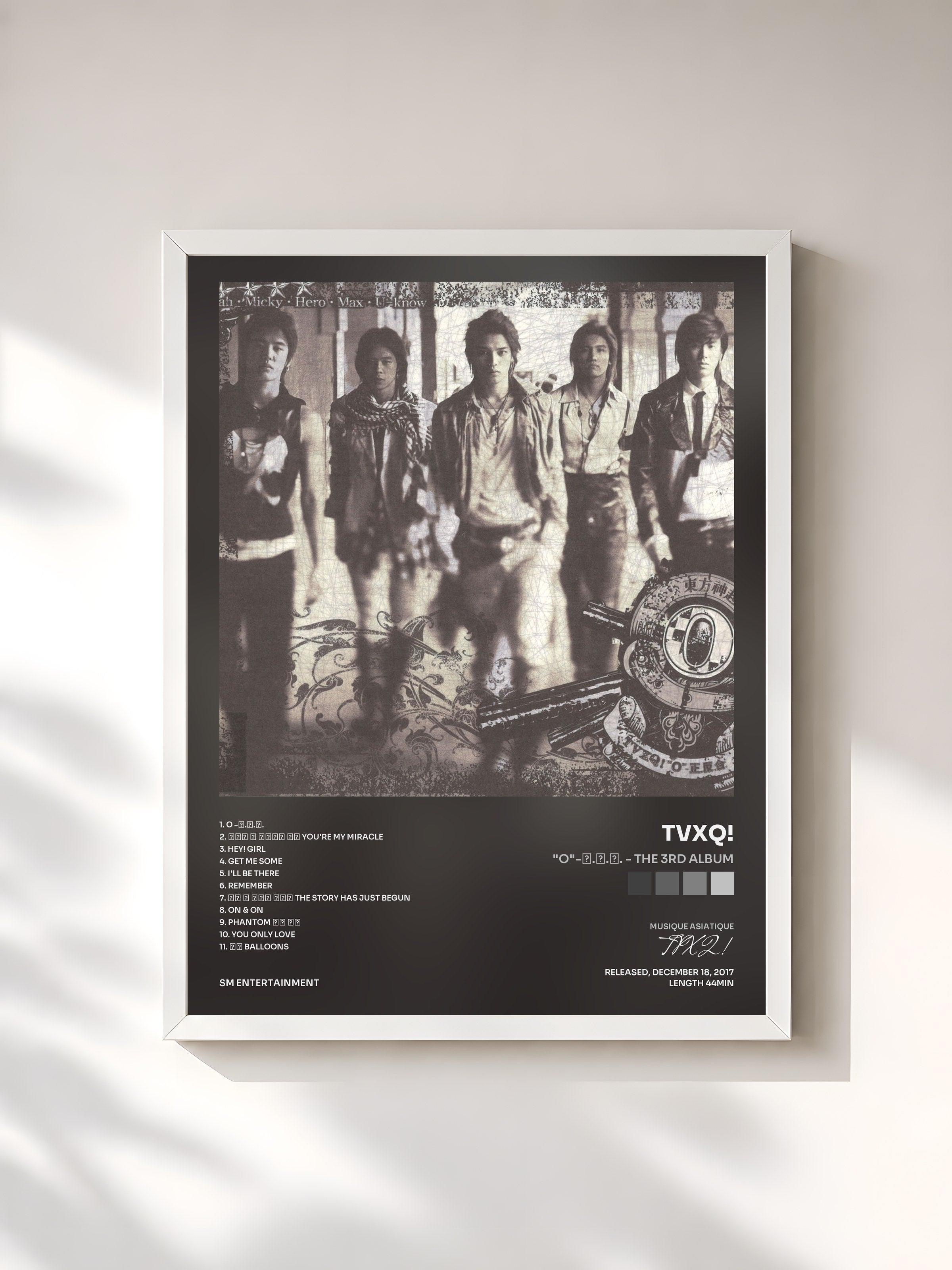 #blanc Tableau de l'album "O"-正.反.合. - The 3rd Album de TVXQ!, cadre blanc, imprimé et encadré en France