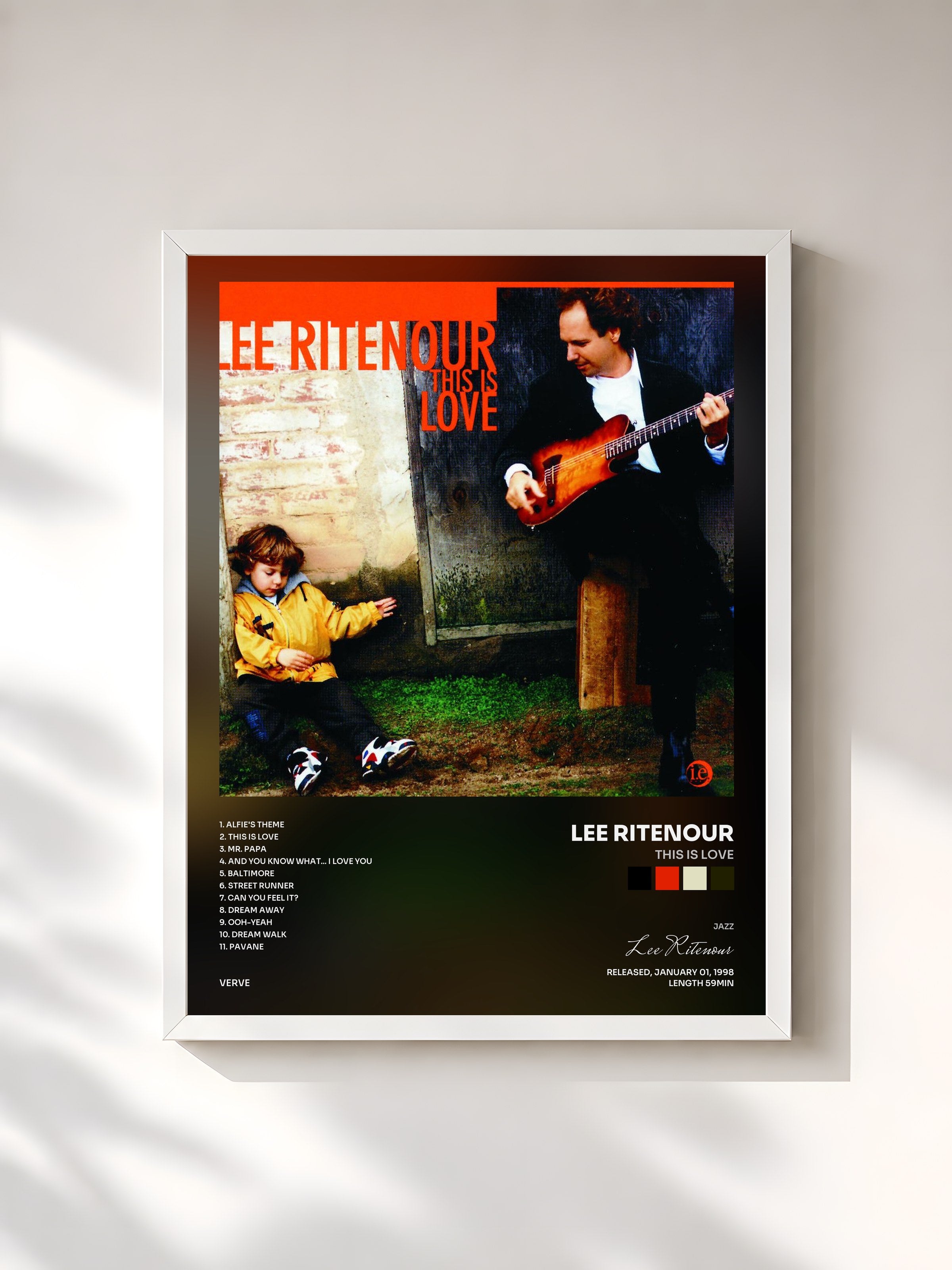 #blanc Tableau de l'album This Is Love de Lee Ritenour, cadre blanc, imprimé et encadré en France