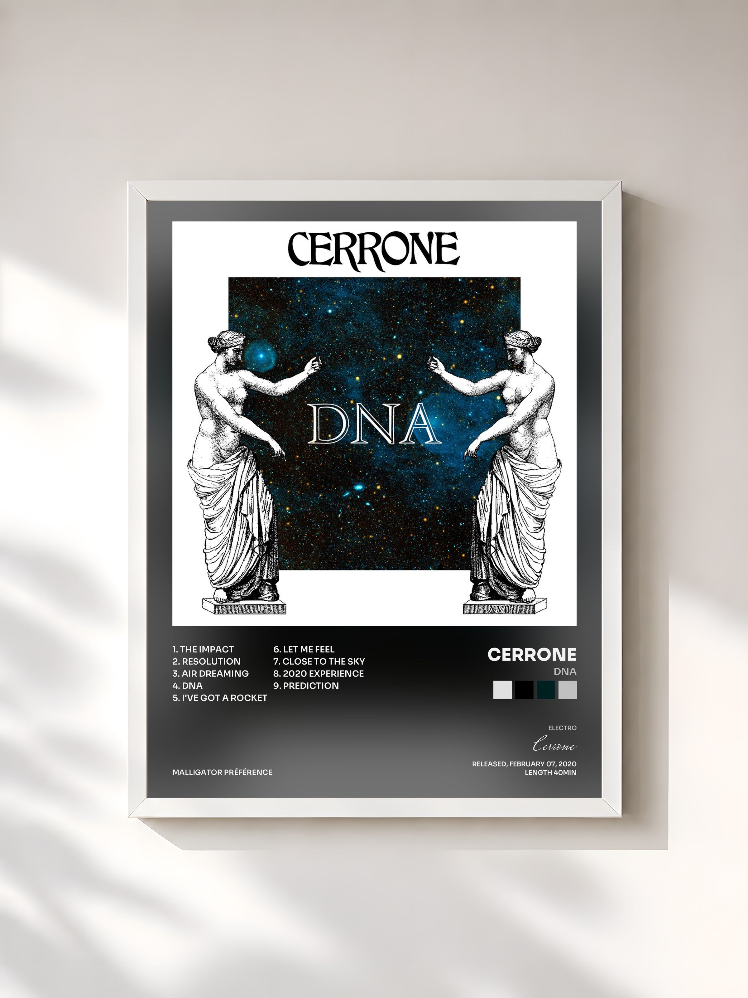 #blanc Tableau de l'album DNA de Cerrone, cadre blanc, imprimé et encadré en France