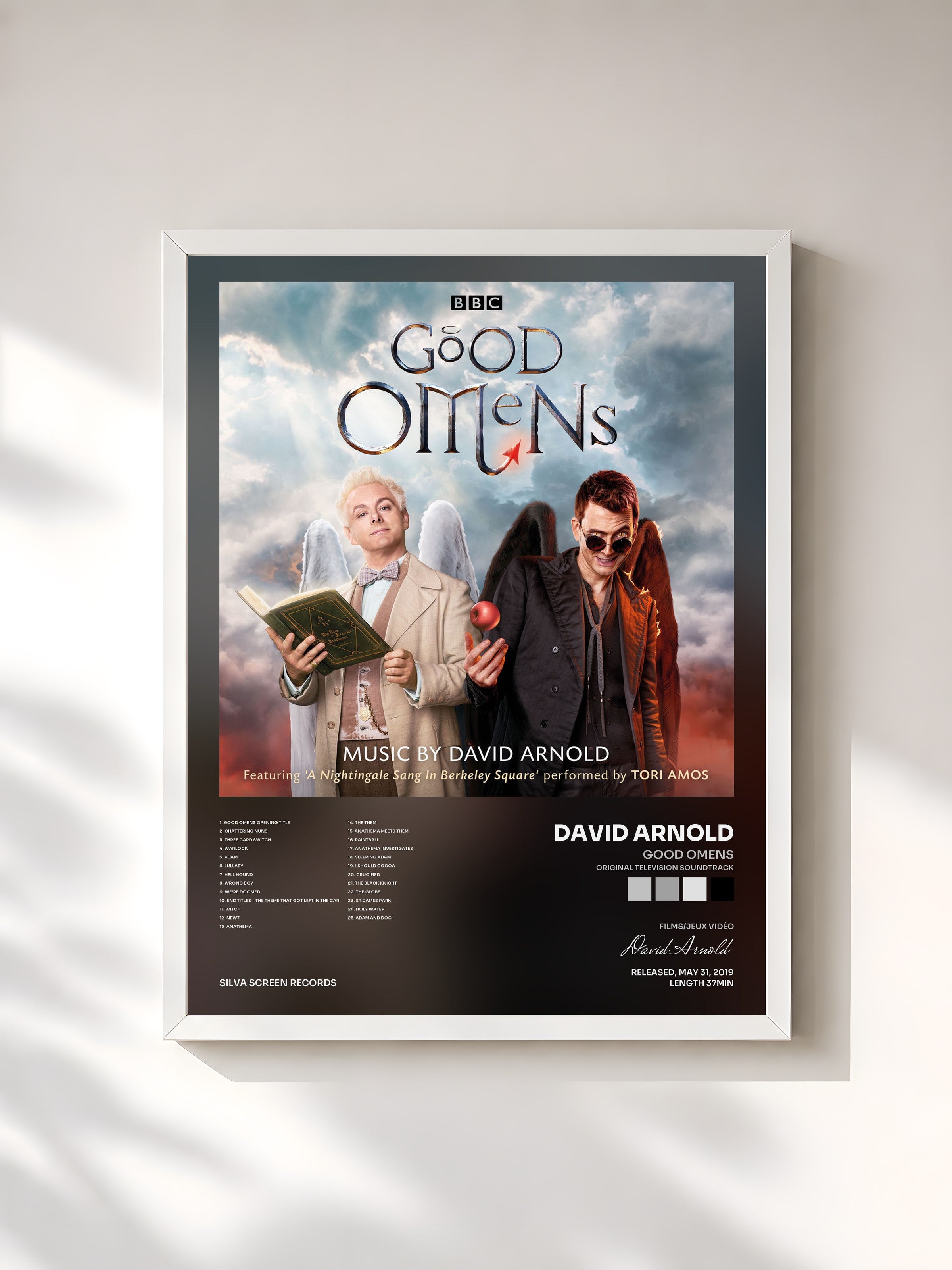 #blanc Tableau de l'album Good Omens (Original Television Soundtrack) de David Arnold, cadre blanc, imprimé et encadré en France