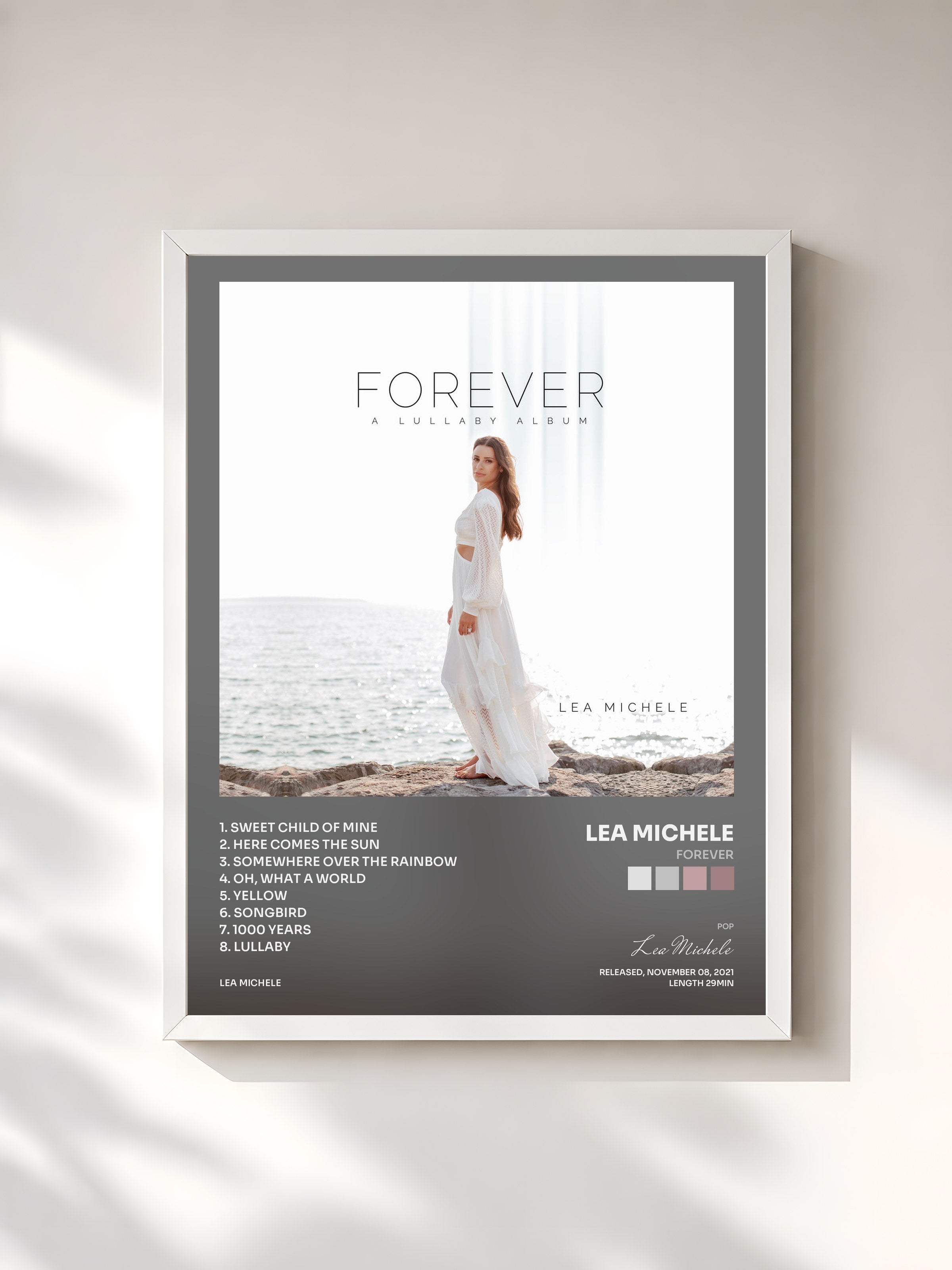 #blanc Tableau de l'album Forever de Lea Michele, cadre blanc, imprimé et encadré en France
