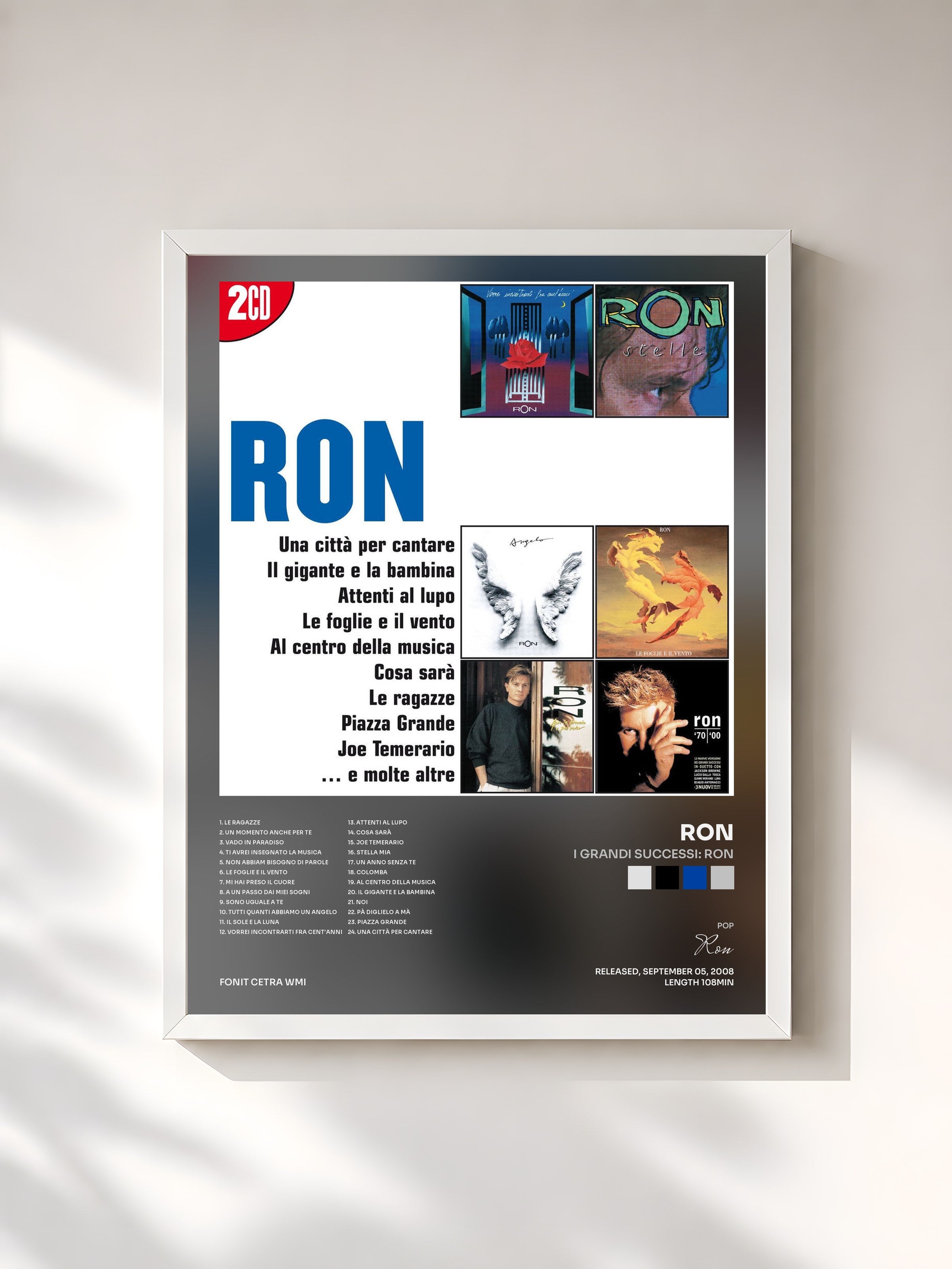 #blanc Tableau de l'album I Grandi Successi: Ron de Ron, cadre blanc, imprimé et encadré en France