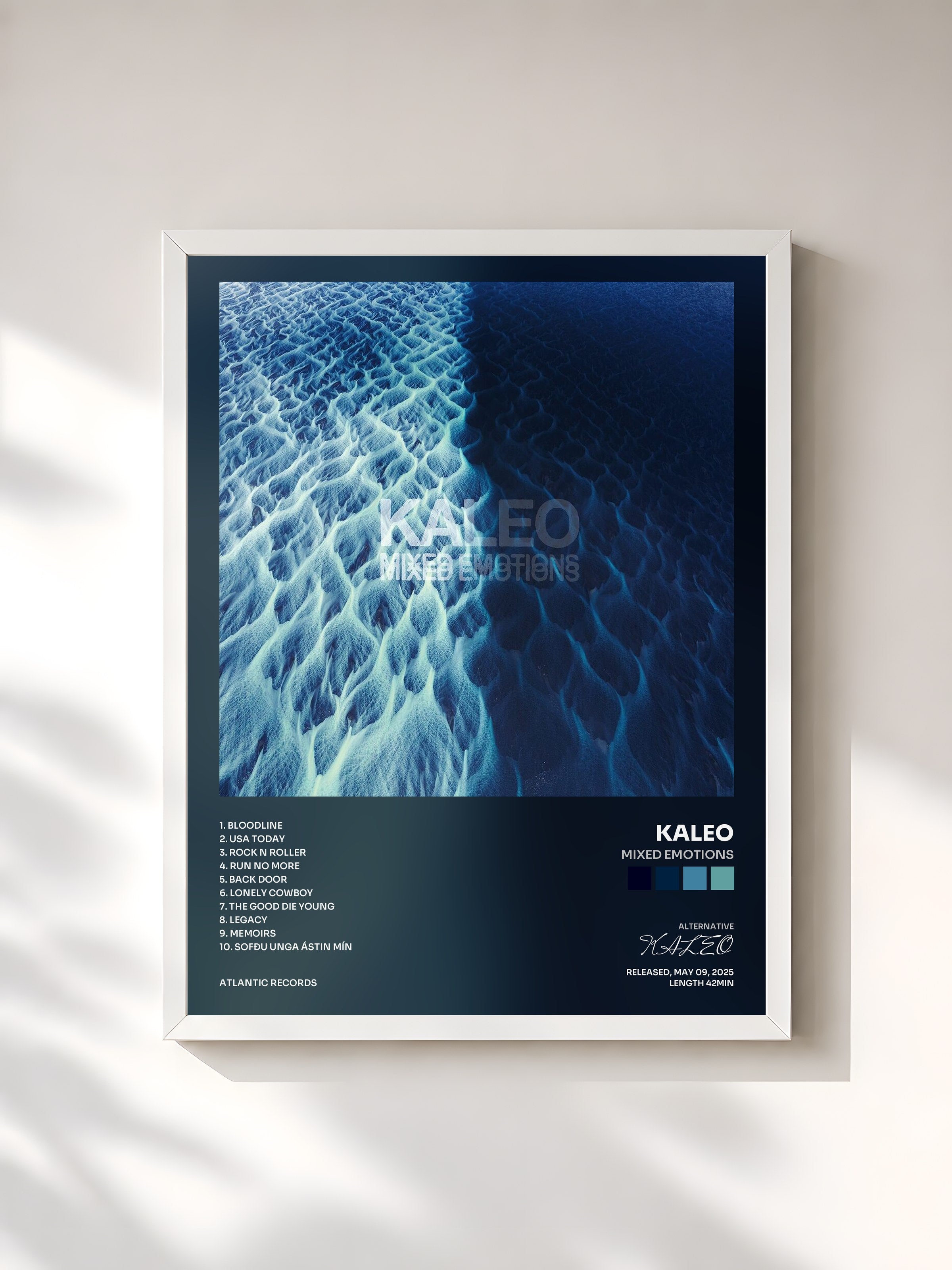 #blanc Tableau de l'album MIXED EMOTIONS de KALEO, cadre blanc, imprimé et encadré en France