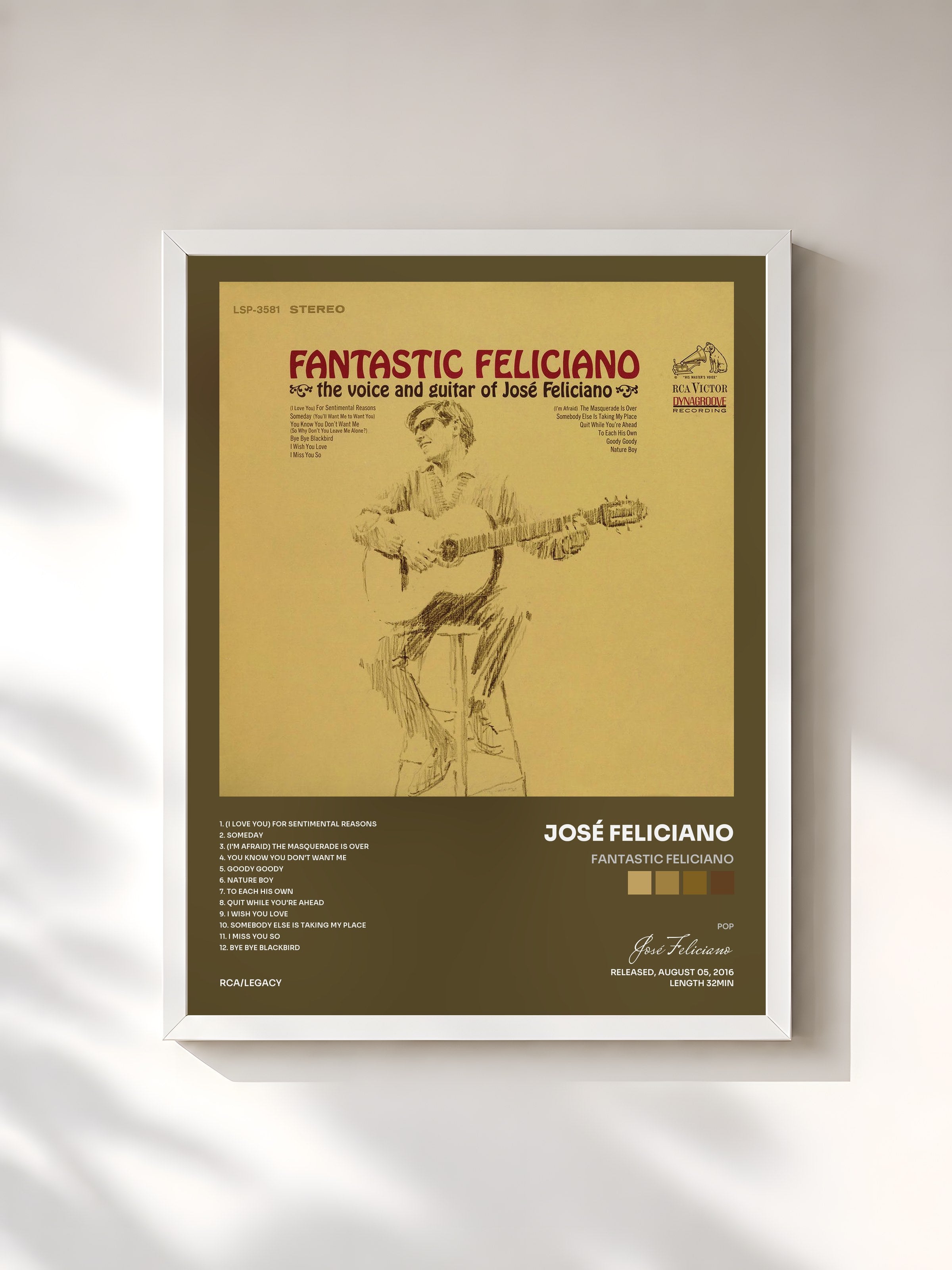 #blanc Tableau de l'album Fantastic Feliciano de José Feliciano, cadre blanc, imprimé et encadré en France