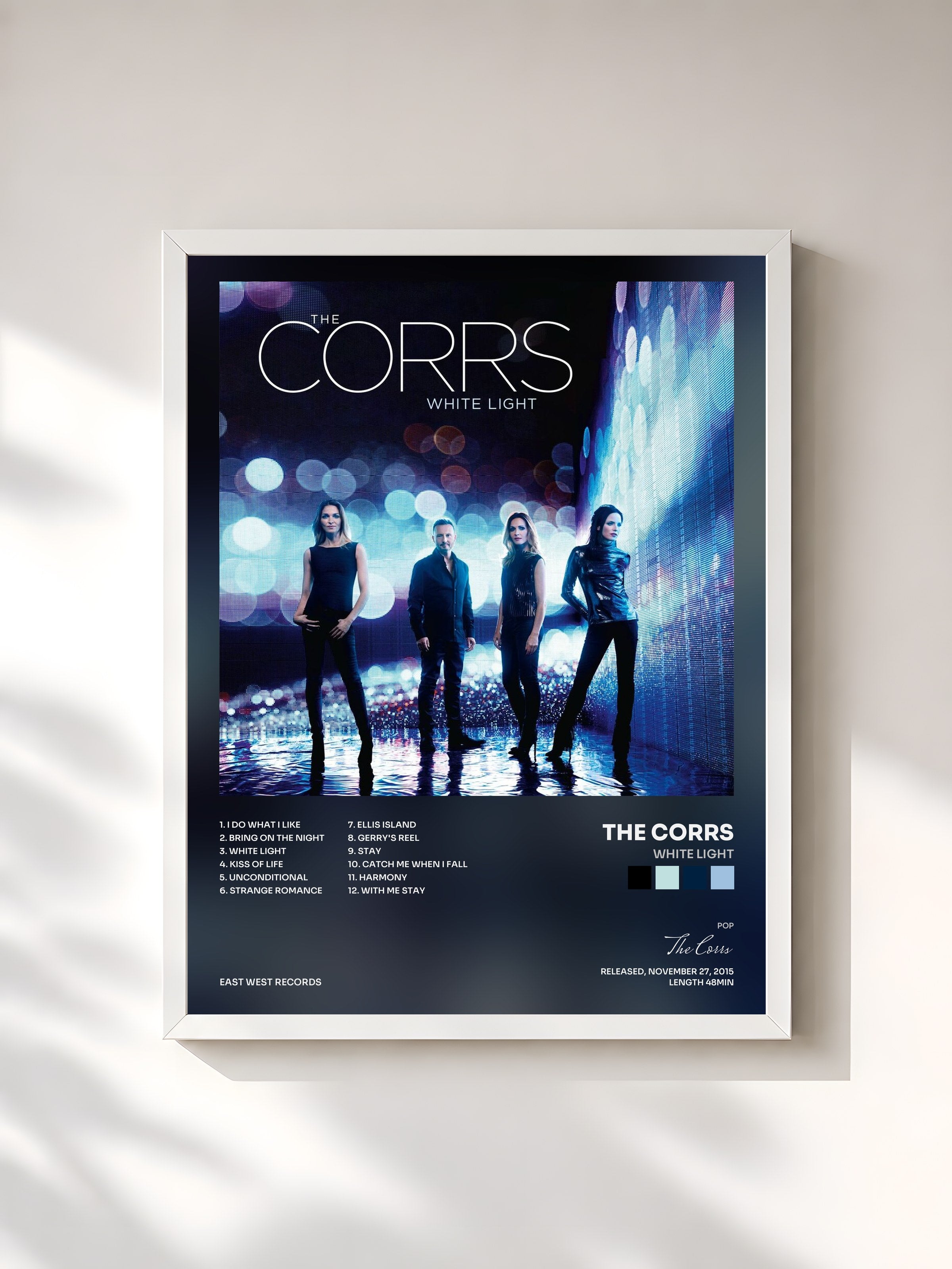 #blanc Tableau de l'album White Light de The Corrs, cadre blanc, imprimé et encadré en France