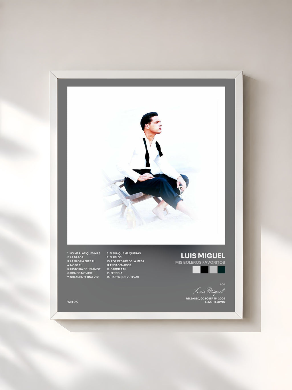 #blanc Tableau de l'album Mis Boleros Favoritos de Luis Miguel, cadre blanc, imprimé et encadré en France
