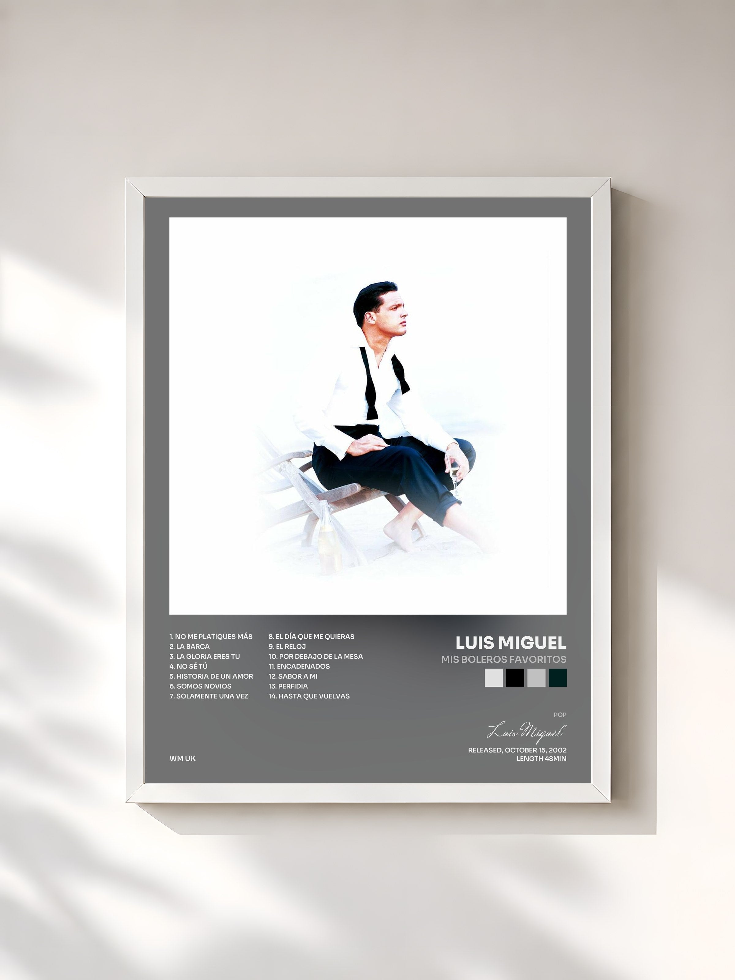 #blanc Tableau de l'album Mis Boleros Favoritos de Luis Miguel, cadre blanc, imprimé et encadré en France