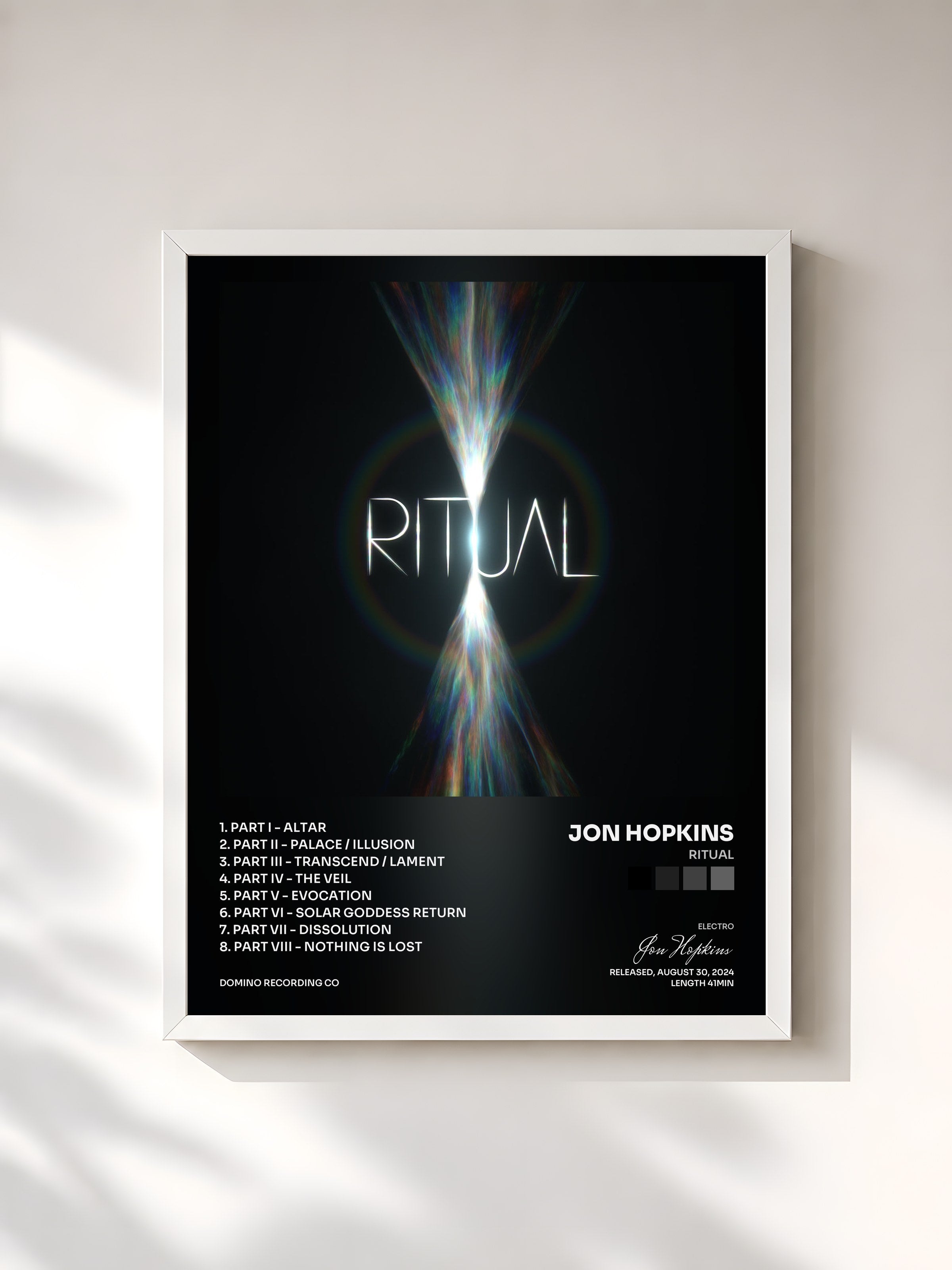 #blanc Tableau de l'album RITUAL de Jon Hopkins, cadre blanc, imprimé et encadré en France