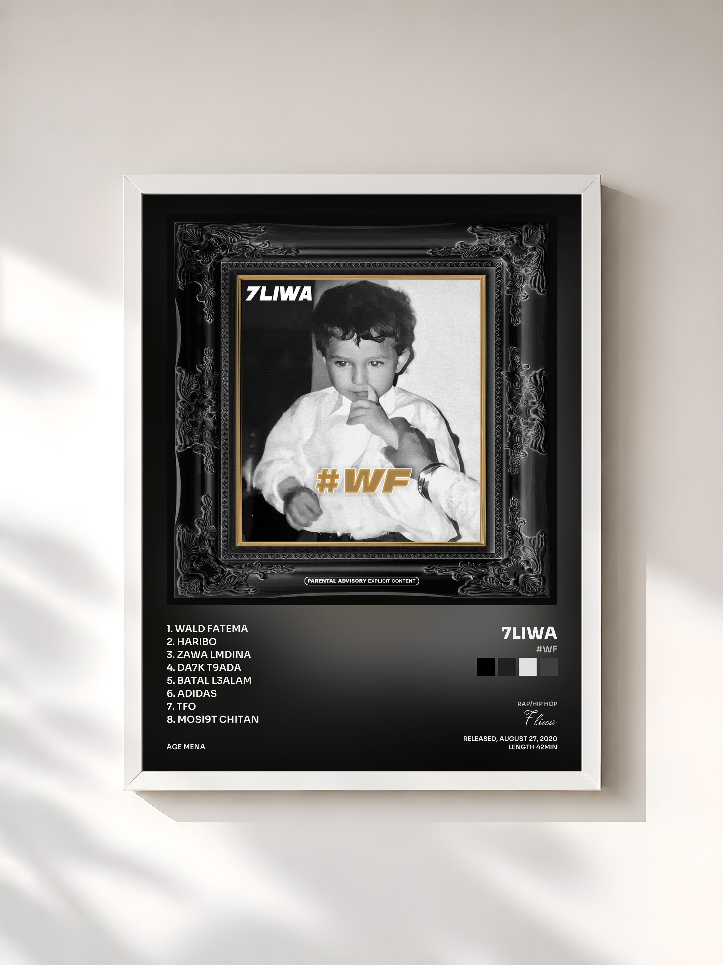 #blanc Tableau de l'album #WF de 7liwa, cadre blanc, imprimé et encadré en France