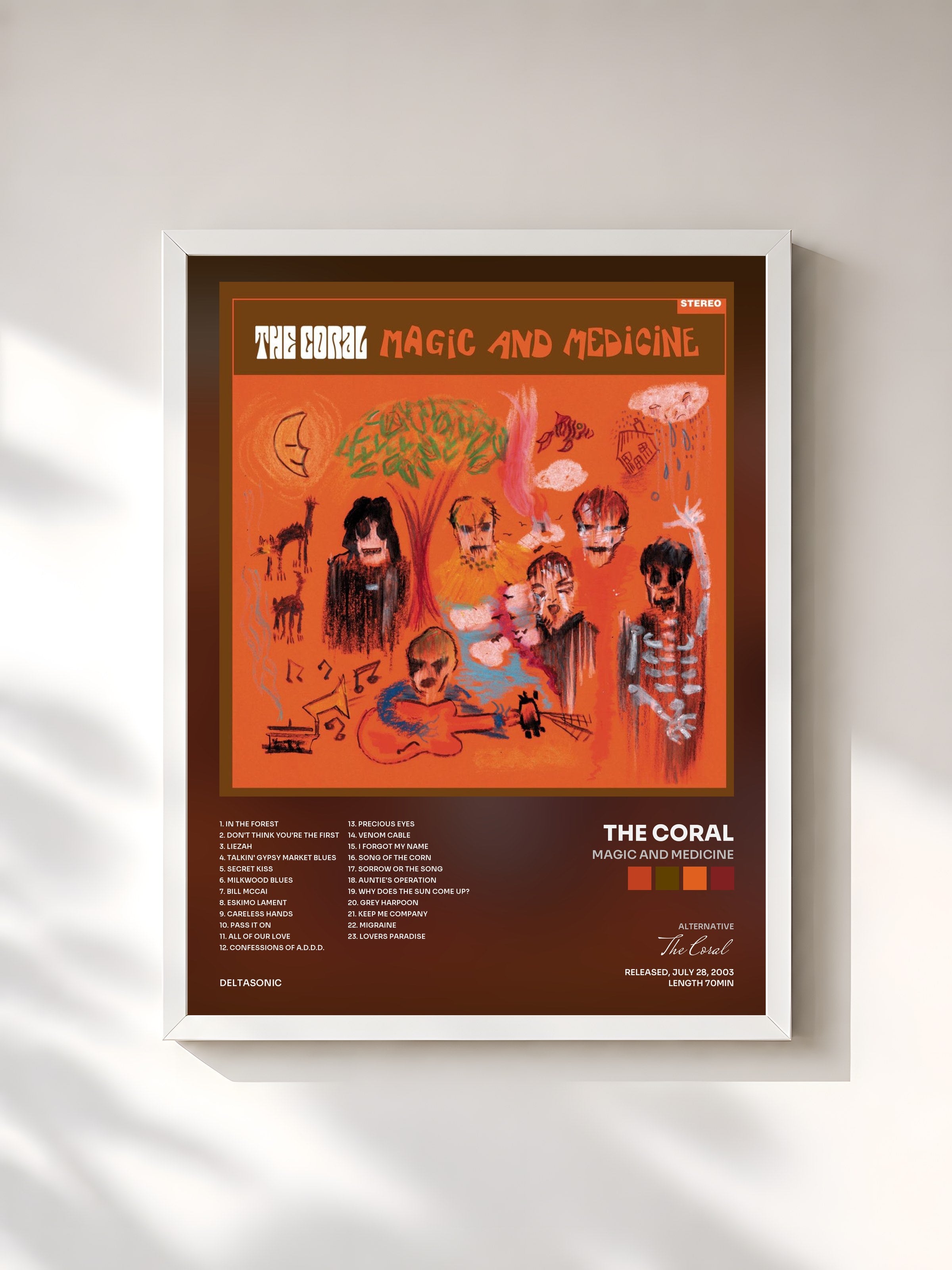 #blanc Tableau de l'album Magic And Medicine de The Coral, cadre blanc, imprimé et encadré en France
