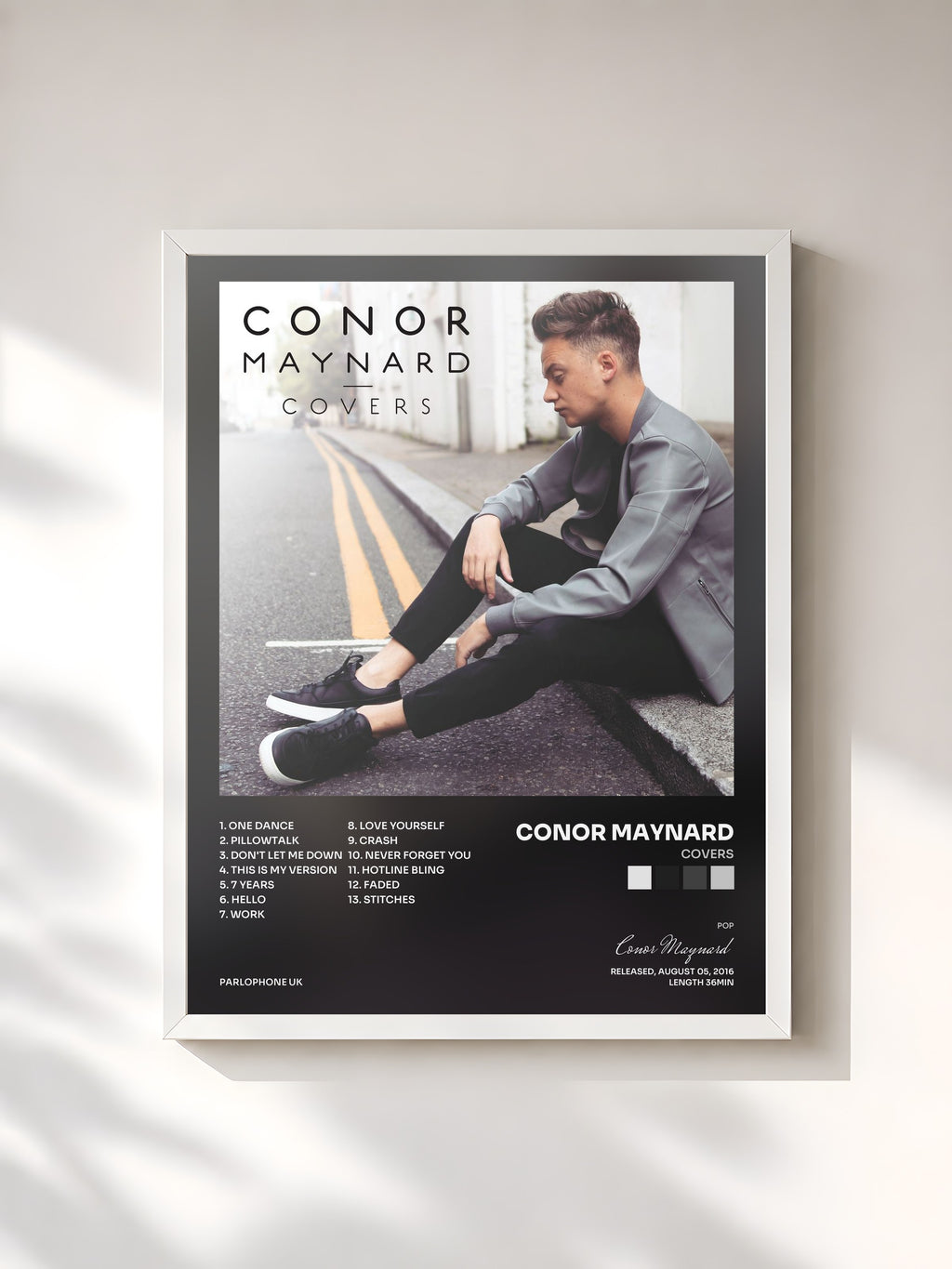 #blanc Tableau de l'album Covers de Conor Maynard, cadre blanc, imprimé et encadré en France