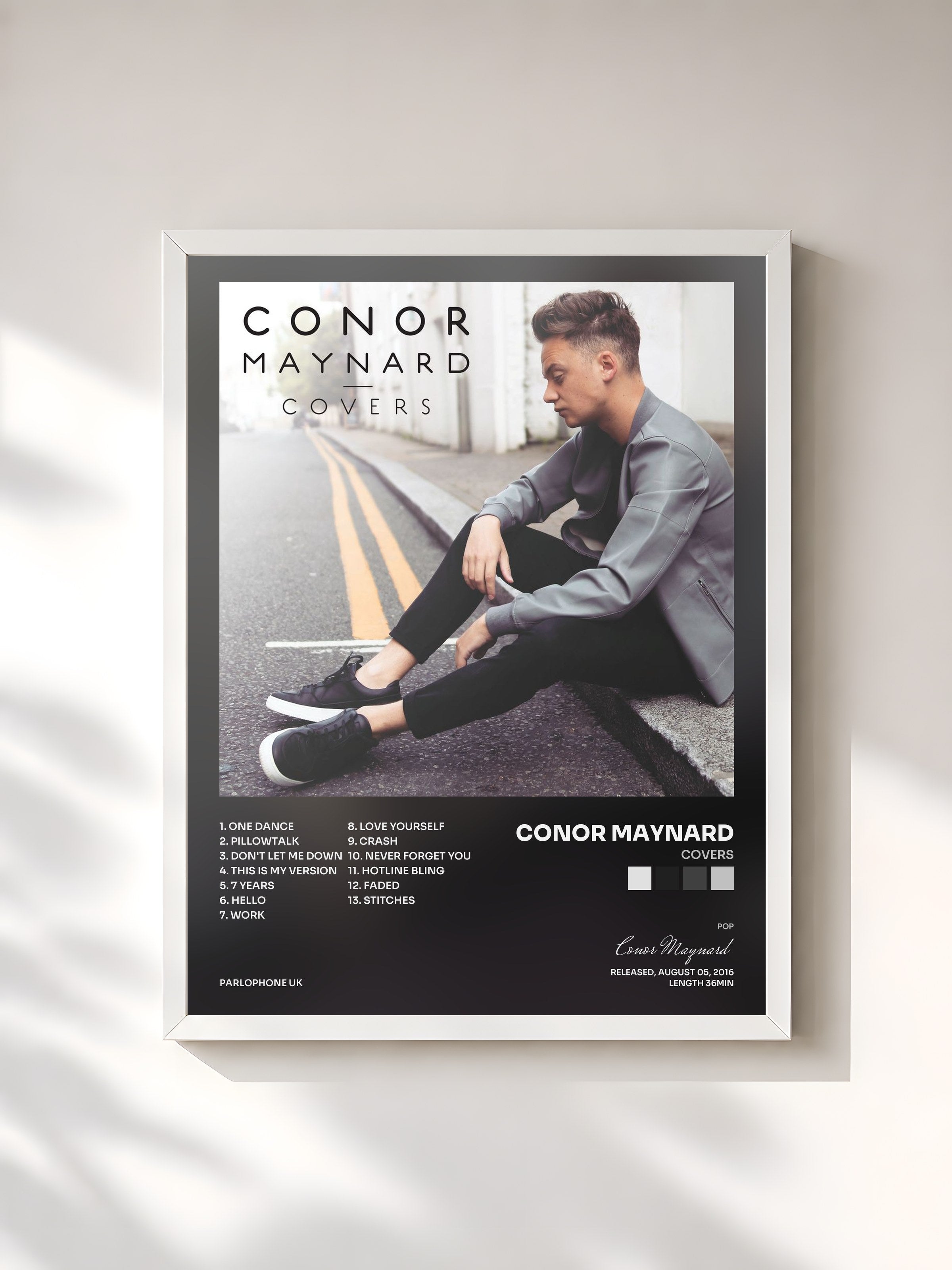 #blanc Tableau de l'album Covers de Conor Maynard, cadre blanc, imprimé et encadré en France