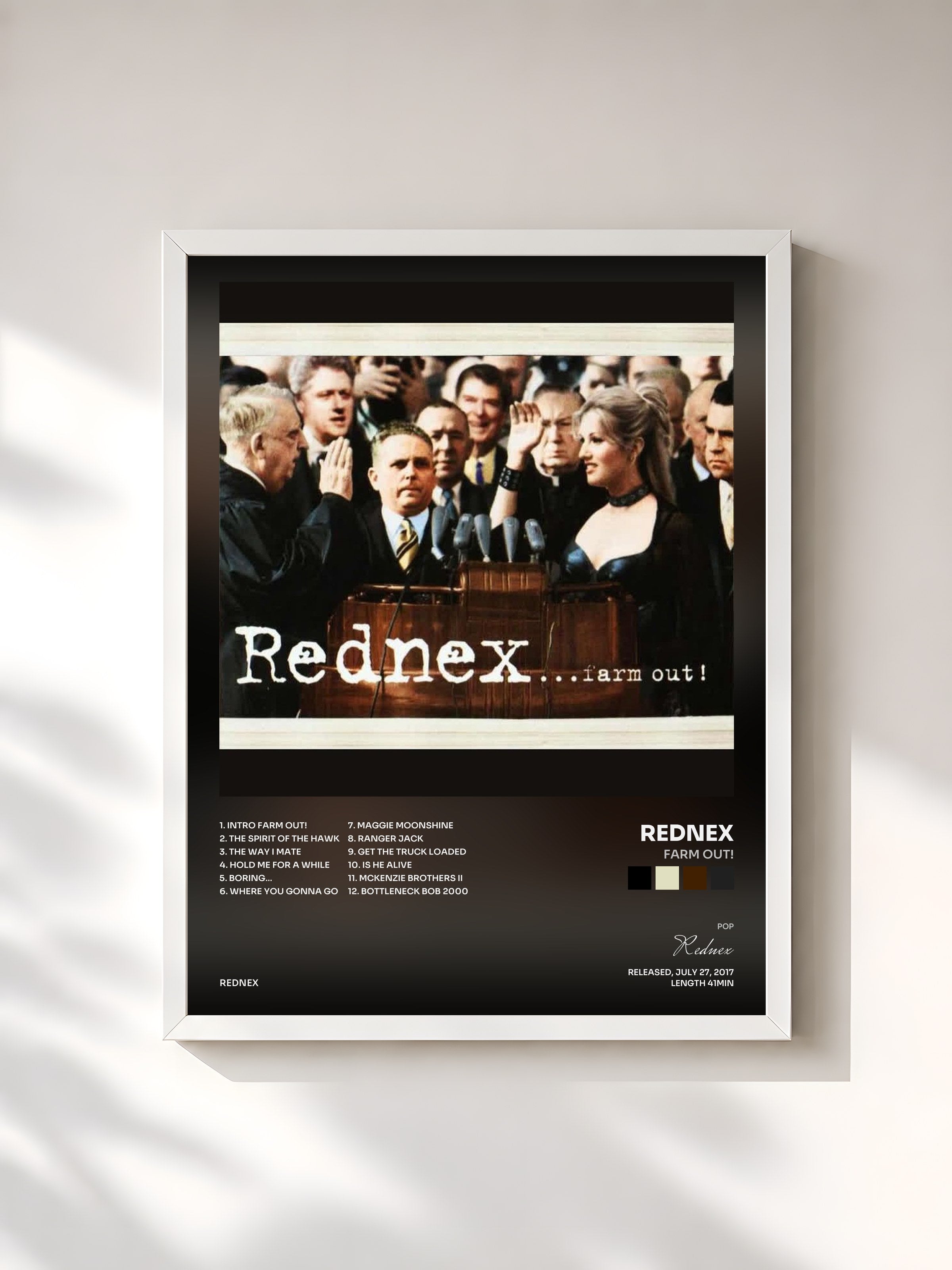 #blanc Tableau de l'album Farm Out! de Rednex, cadre blanc, imprimé et encadré en France