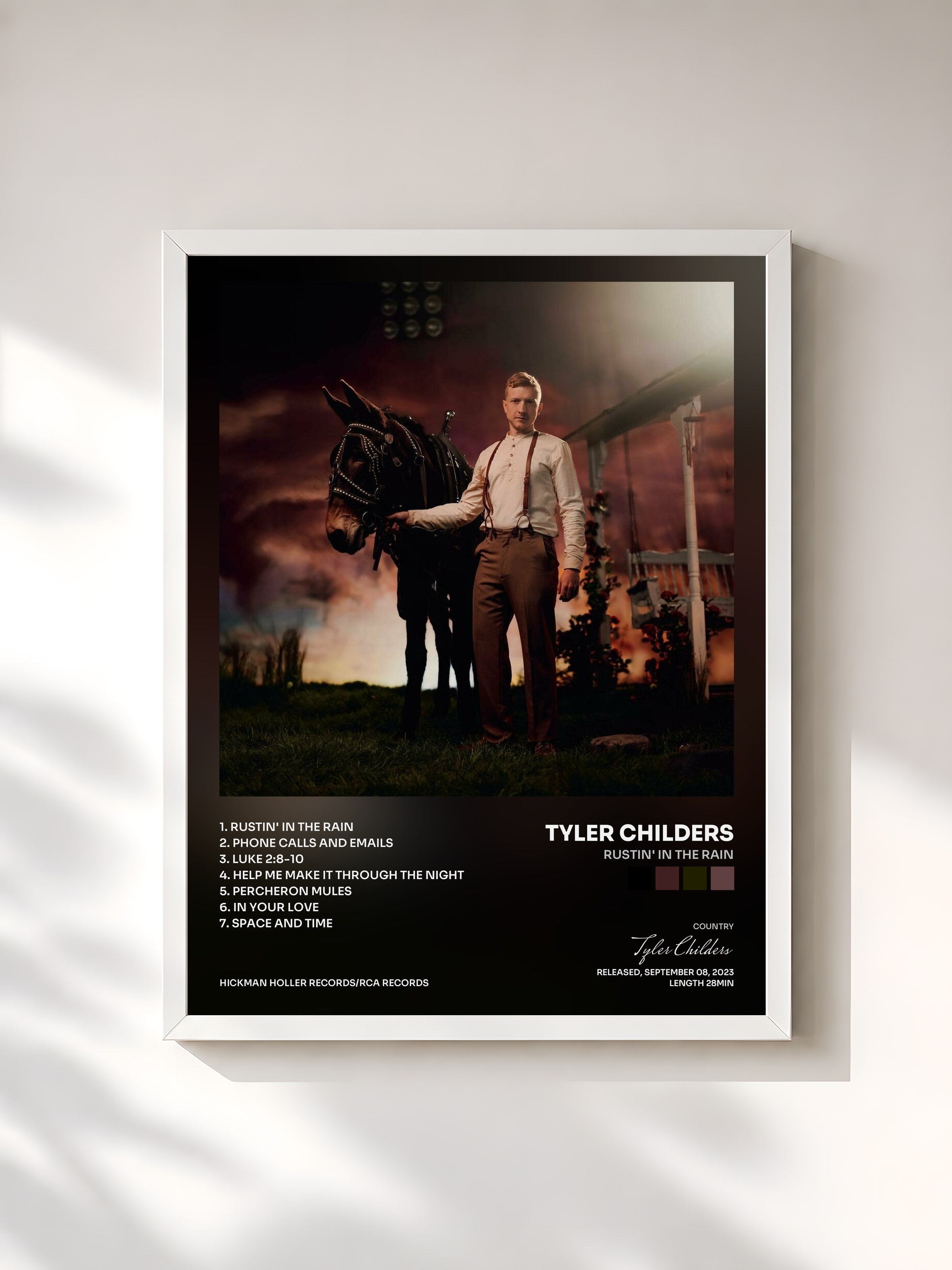 #blanc Tableau de l'album Rustin' In The Rain de Tyler Childers, cadre blanc, imprimé et encadré en France