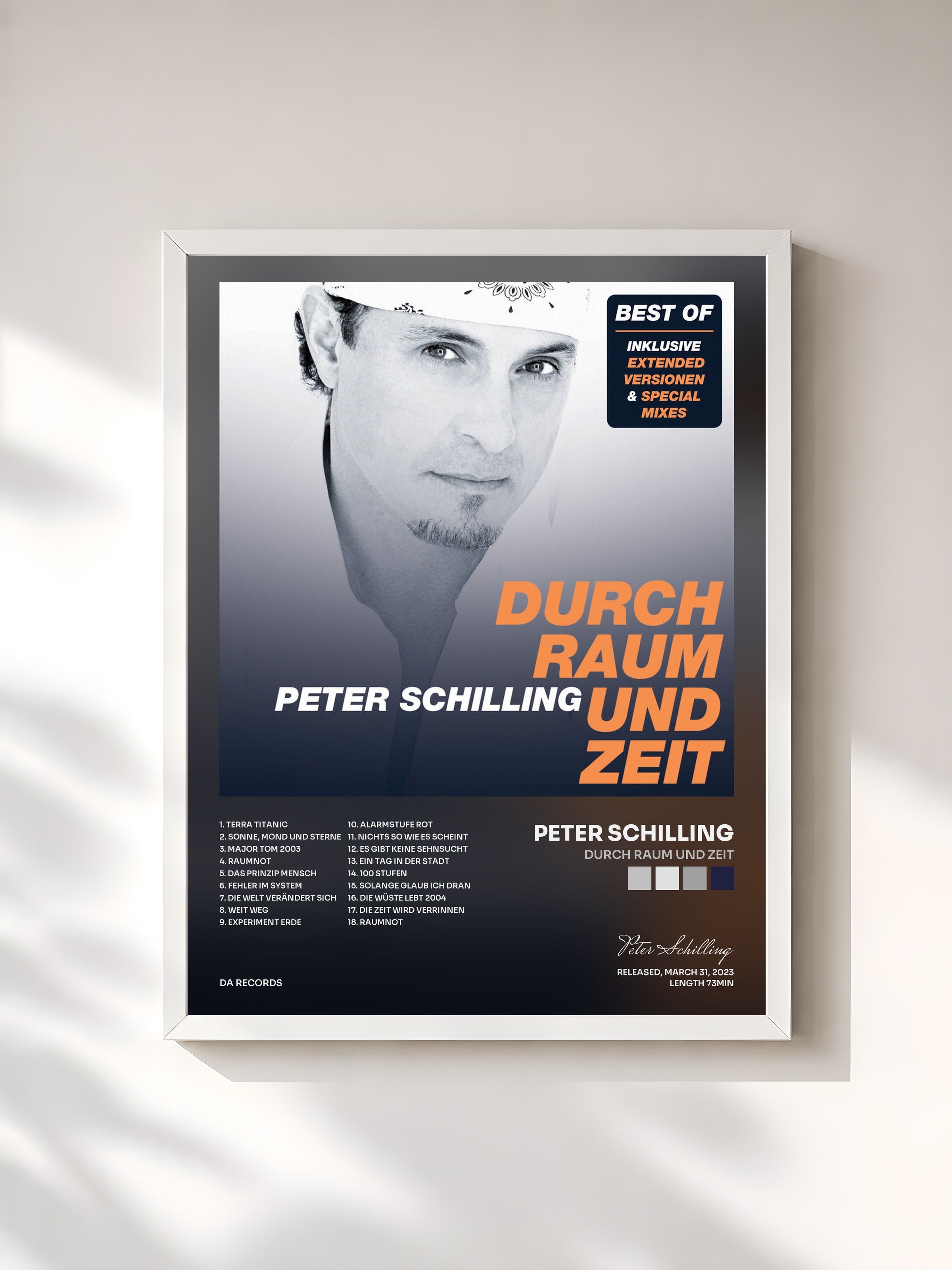 #blanc Tableau de l'album Durch Raum und Zeit de Peter Schilling, cadre blanc, imprimé et encadré en France