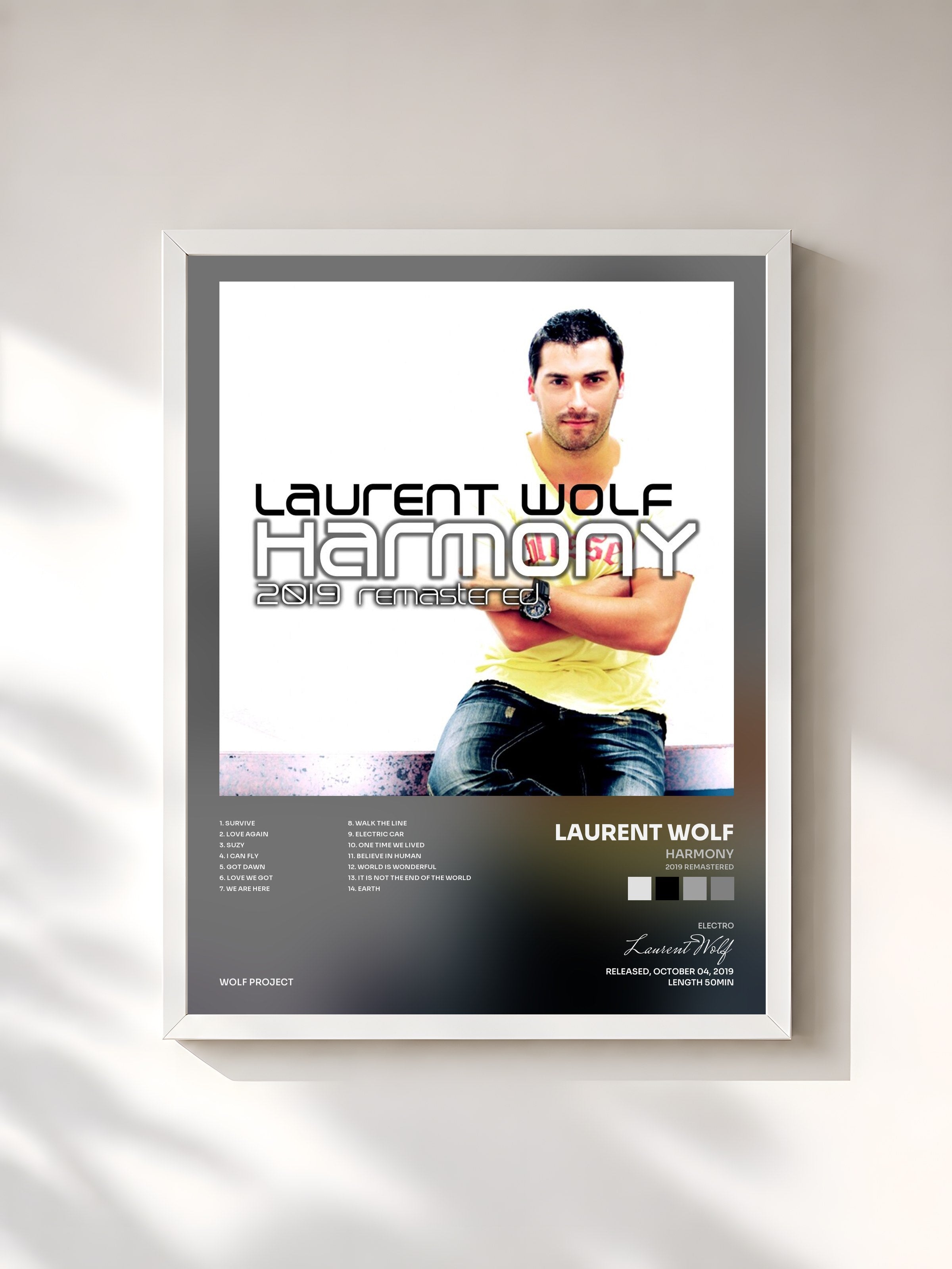 #blanc Tableau de l'album Harmony (2019 Remastered) de Laurent Wolf, cadre blanc, imprimé et encadré en France