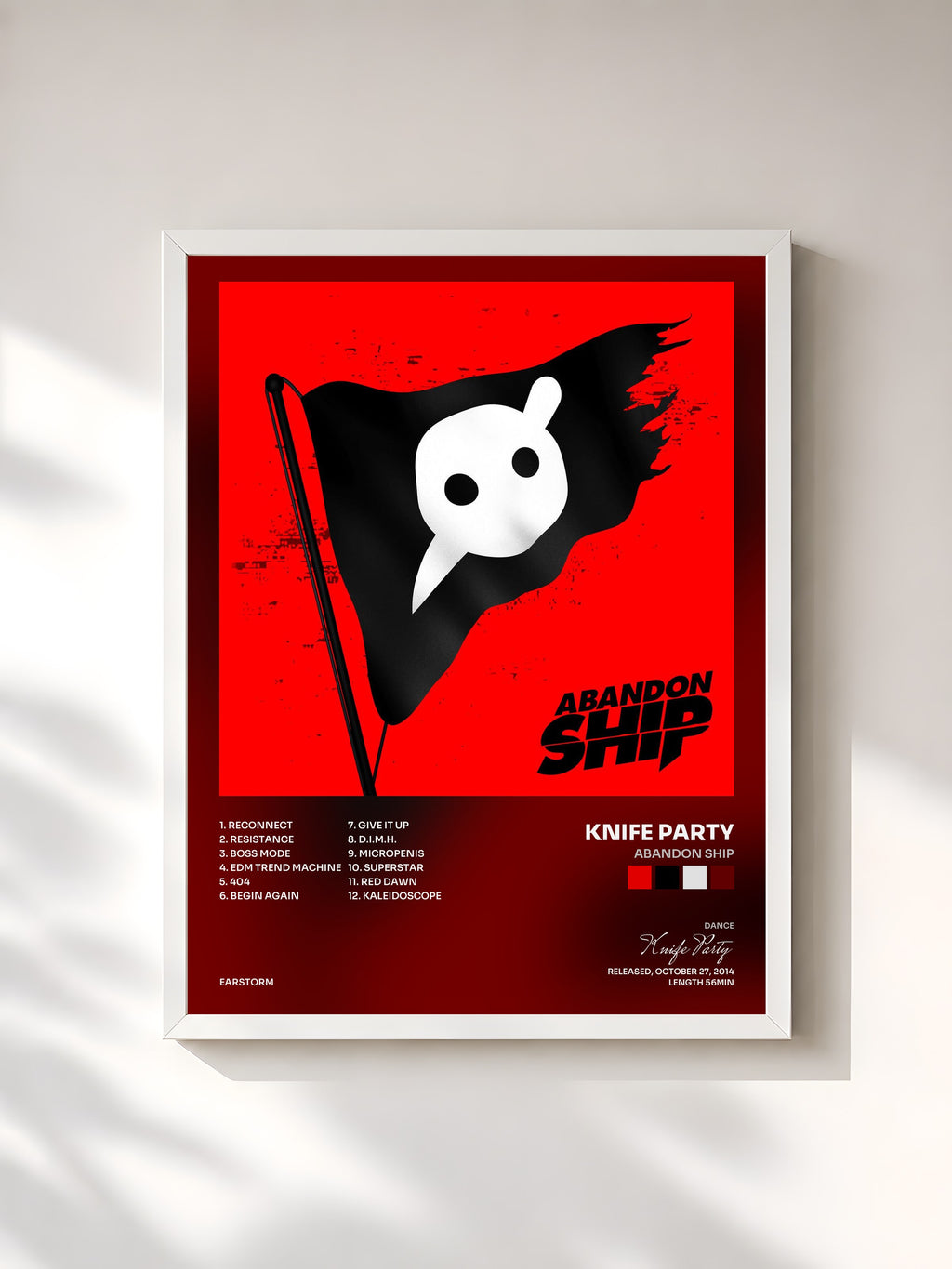 #blanc Tableau de l'album Abandon Ship de Knife Party, cadre blanc, imprimé et encadré en France
